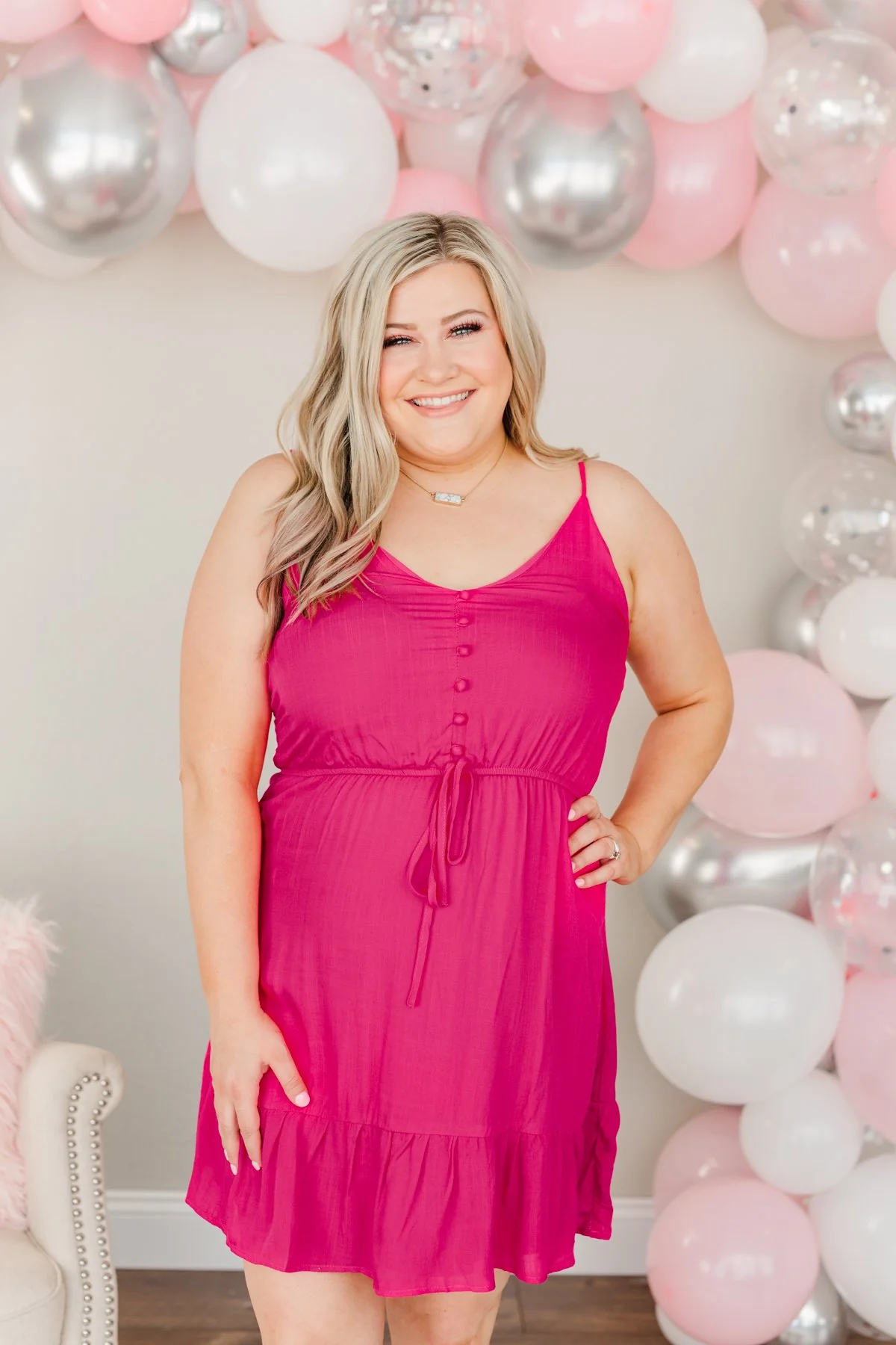 Eternal Love Ruffled Dress- Fuchsia - Image 2