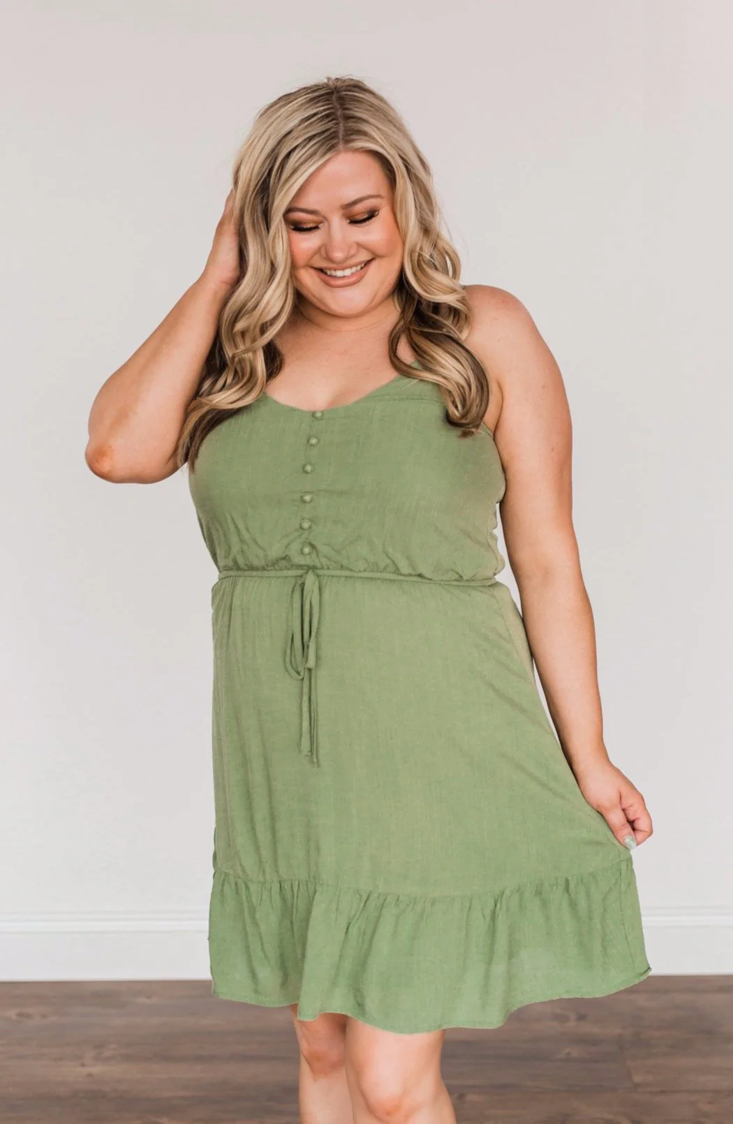 Eternal Love Ruffled Dress- Light Olive - Image 2