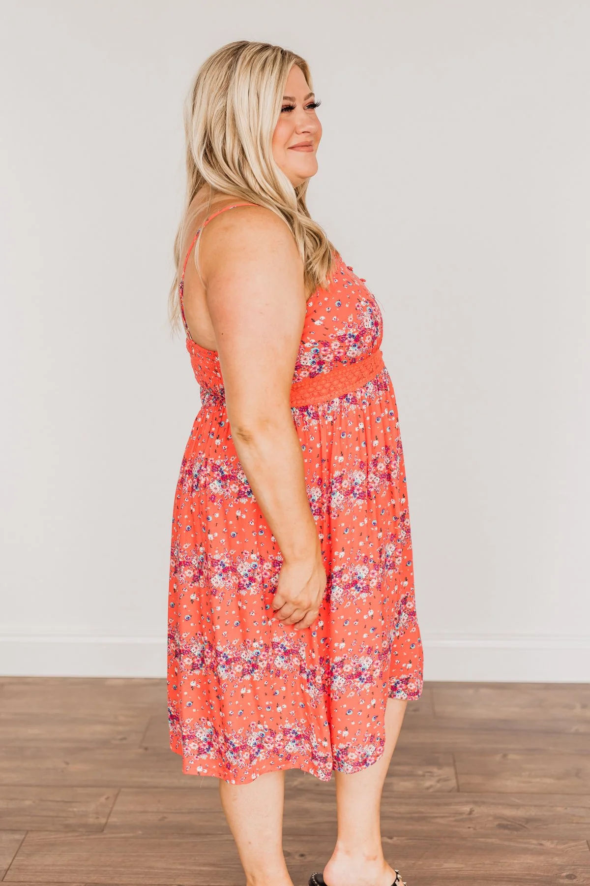 Eternally Elegant Floral Print Dress- Bright Coral - Image 10
