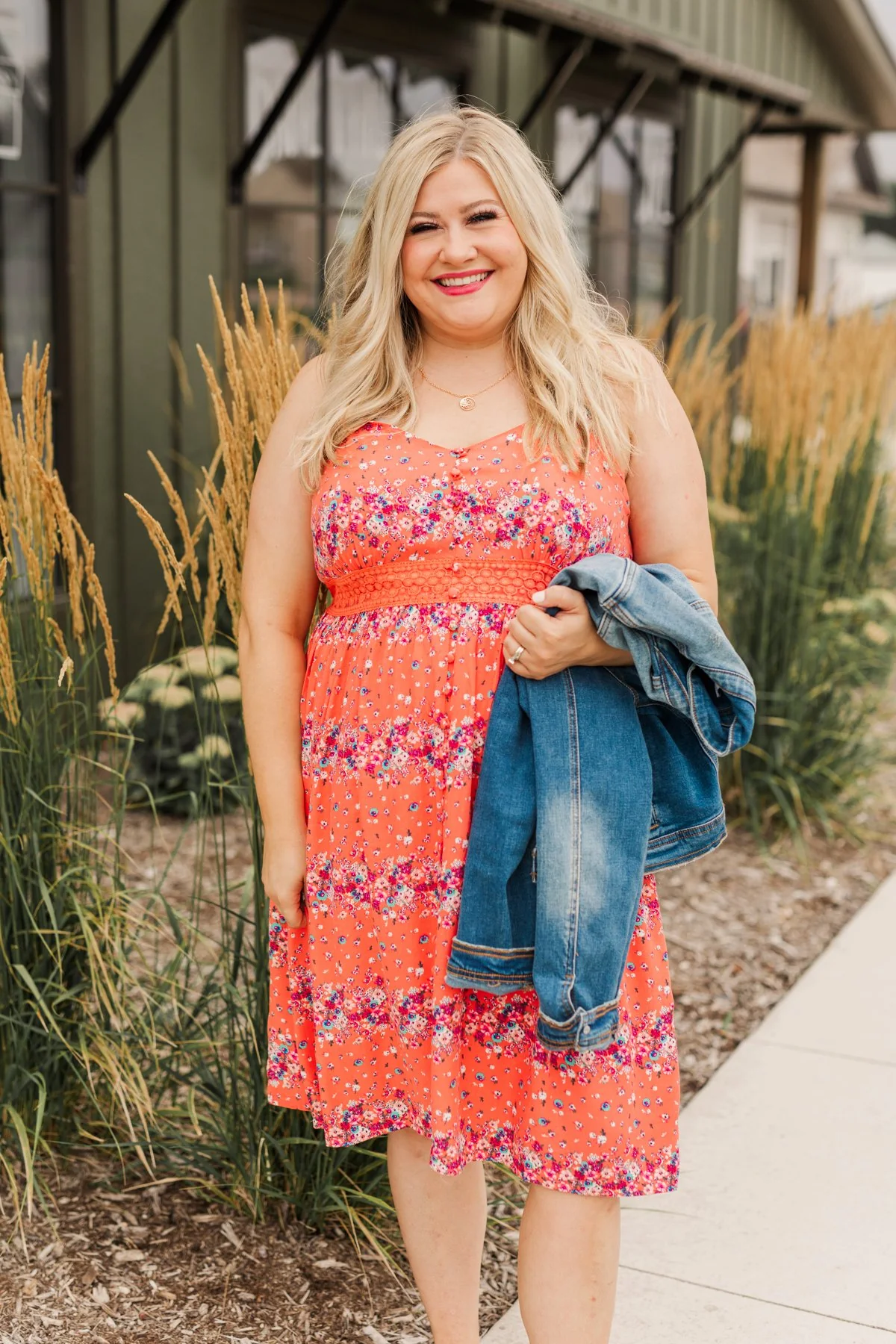 Eternally Elegant Floral Print Dress- Bright Coral - Image 2