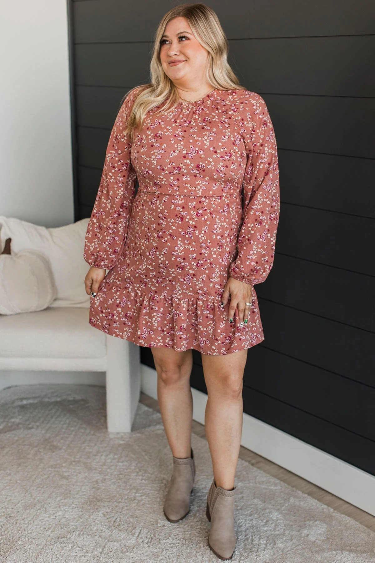 Evenings In Autumn Floral Dress- Mauve - Image 4