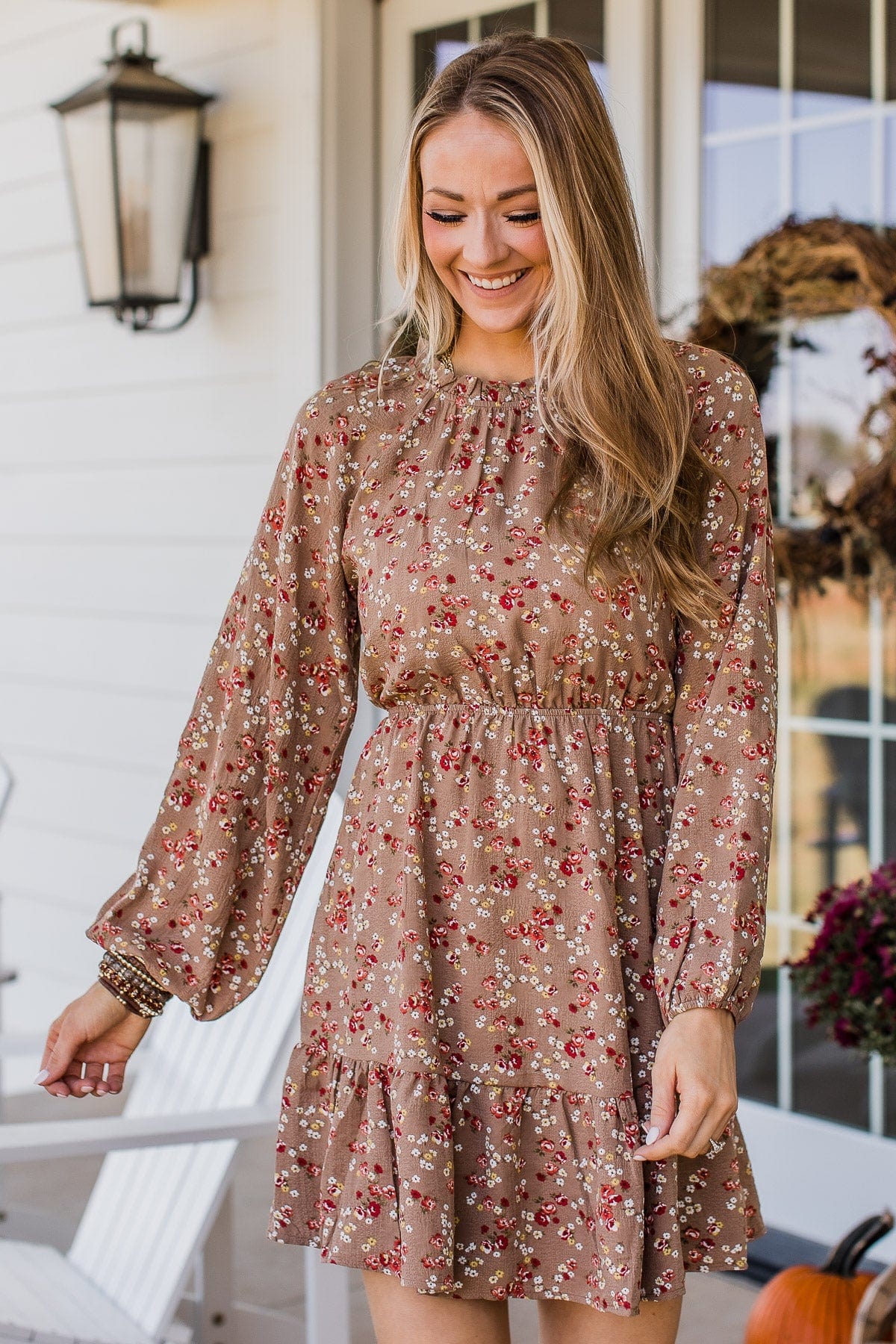 Evenings In Autumn Floral Dress- Mocha - Image 2