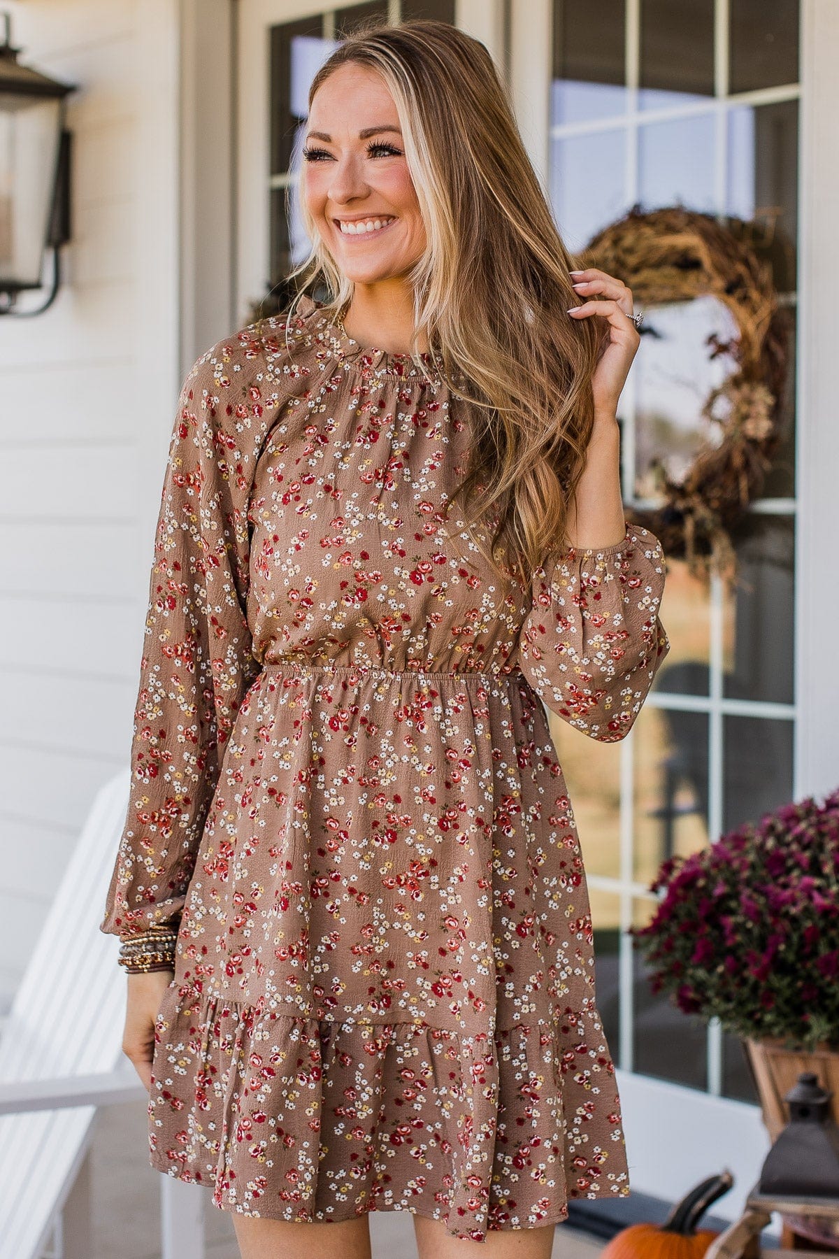 Evenings In Autumn Floral Dress- Mocha - Image 4