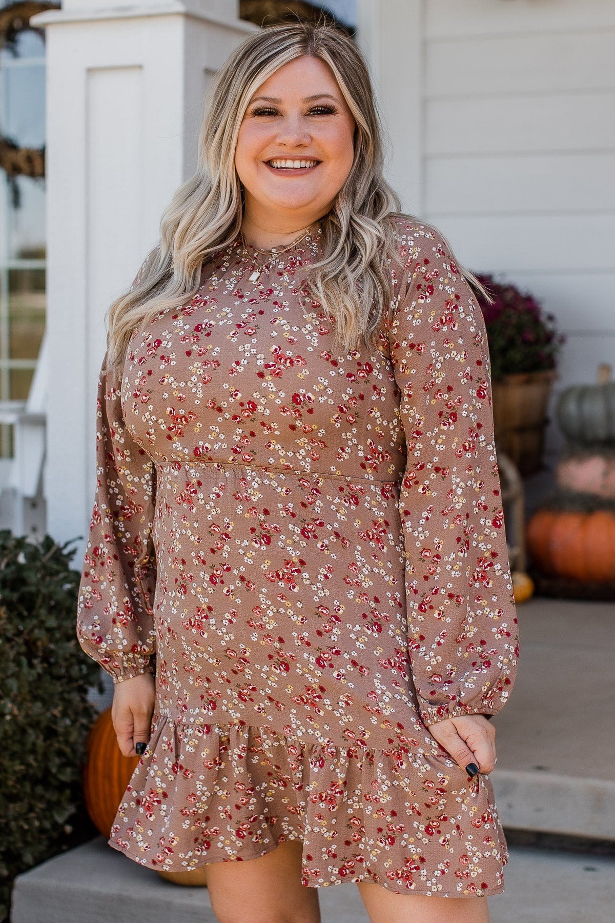 Evenings In Autumn Floral Dress- Mocha - Image 5