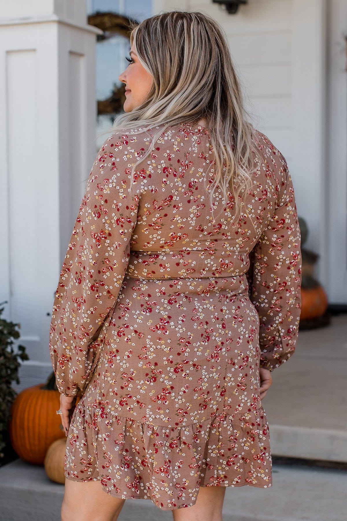 Evenings In Autumn Floral Dress- Mocha - Image 7
