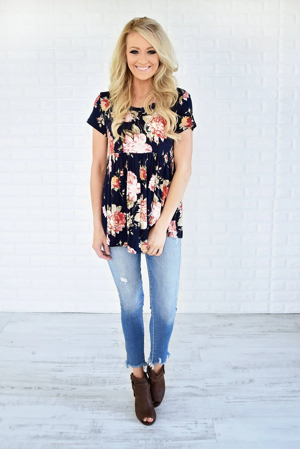 Ever After Floral Babydoll Top ~ Deep Navy - Image 3