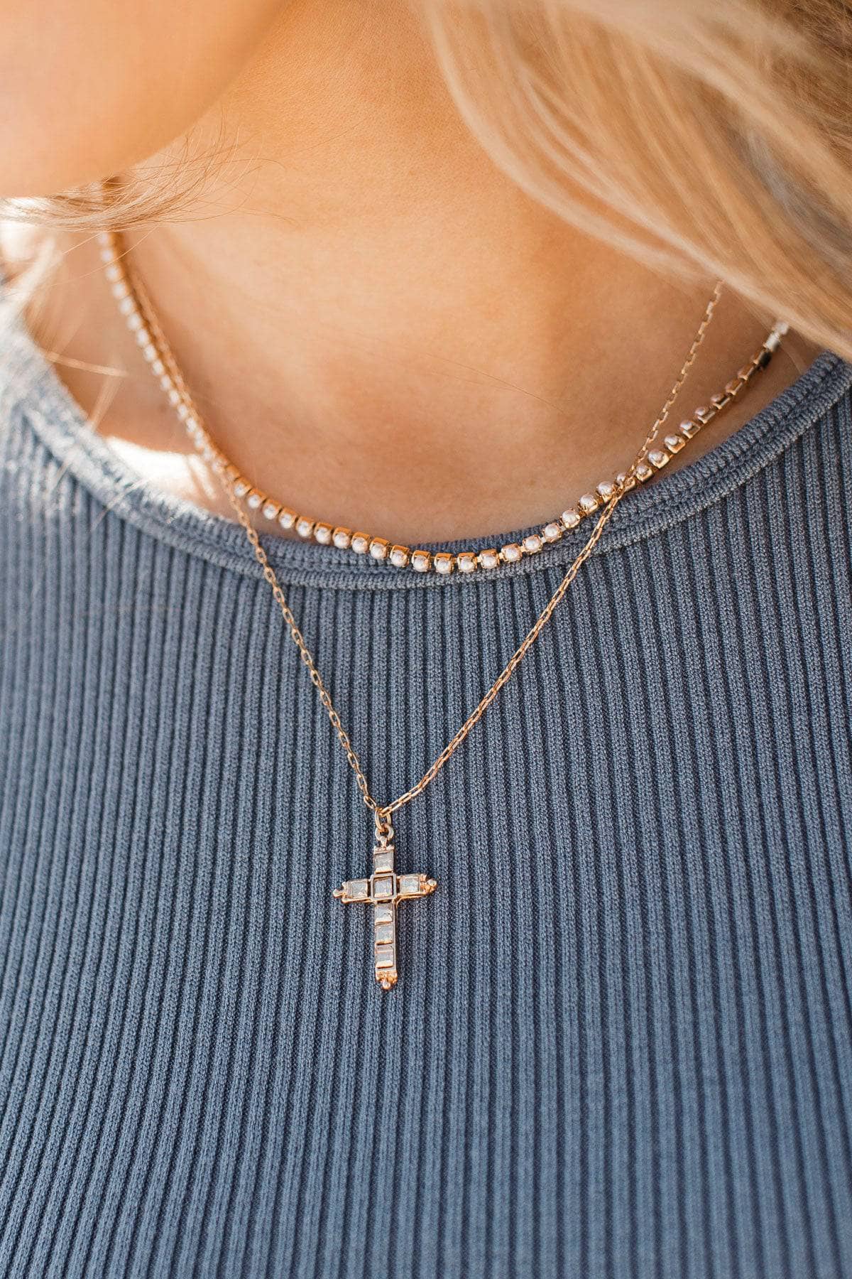 Everlasting Grace 2-Tier Cross Necklace- Gold - Image 2