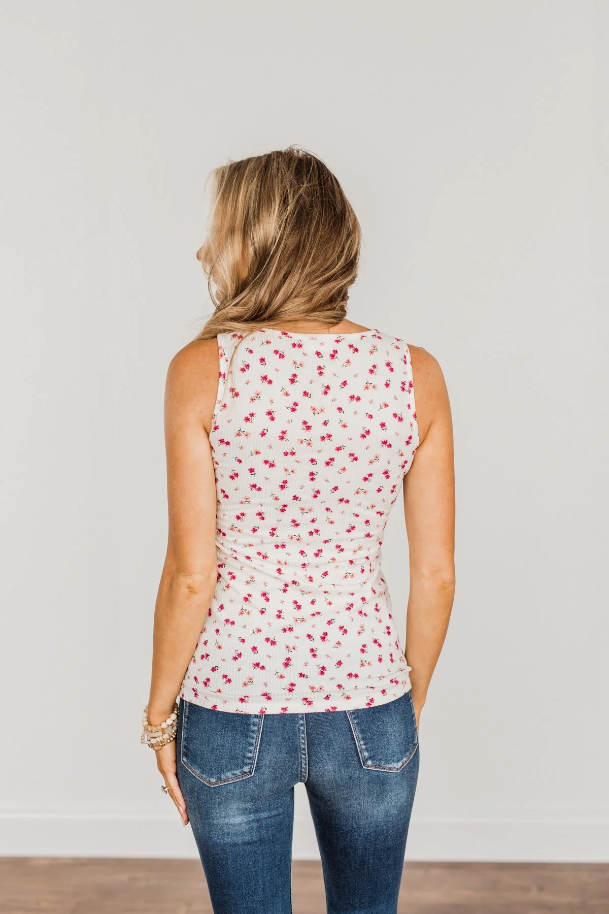 Everlasting Moments Floral Zipper Henley Tank Top- Ivory - Image 12