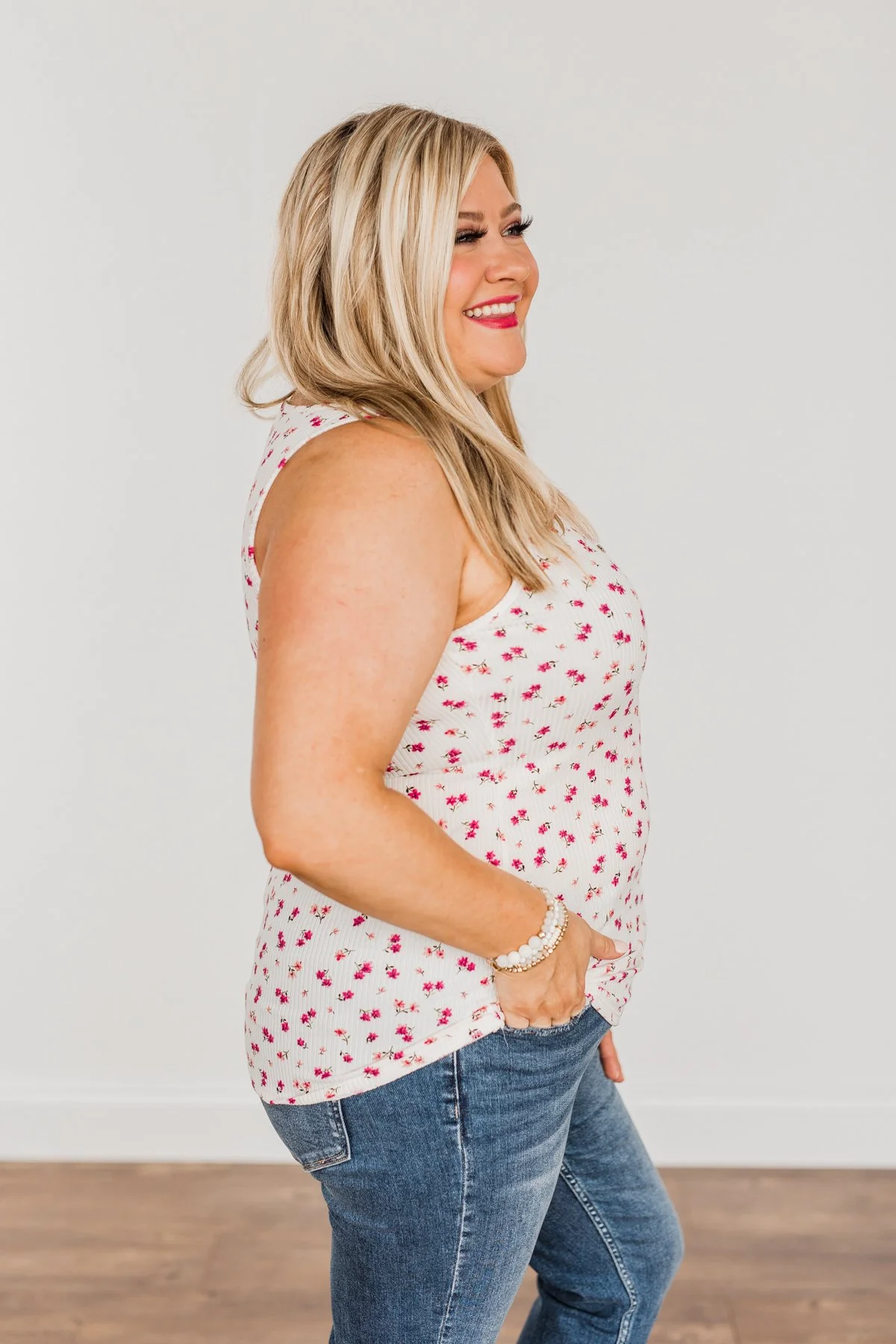 Everlasting Moments Floral Zipper Henley Tank Top- Ivory - Image 9