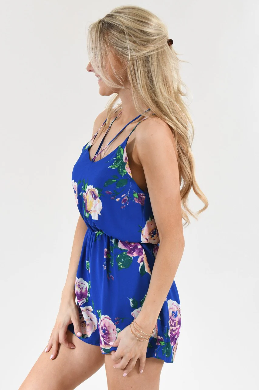 Everly Bright Blue Floral Romper - Image 4