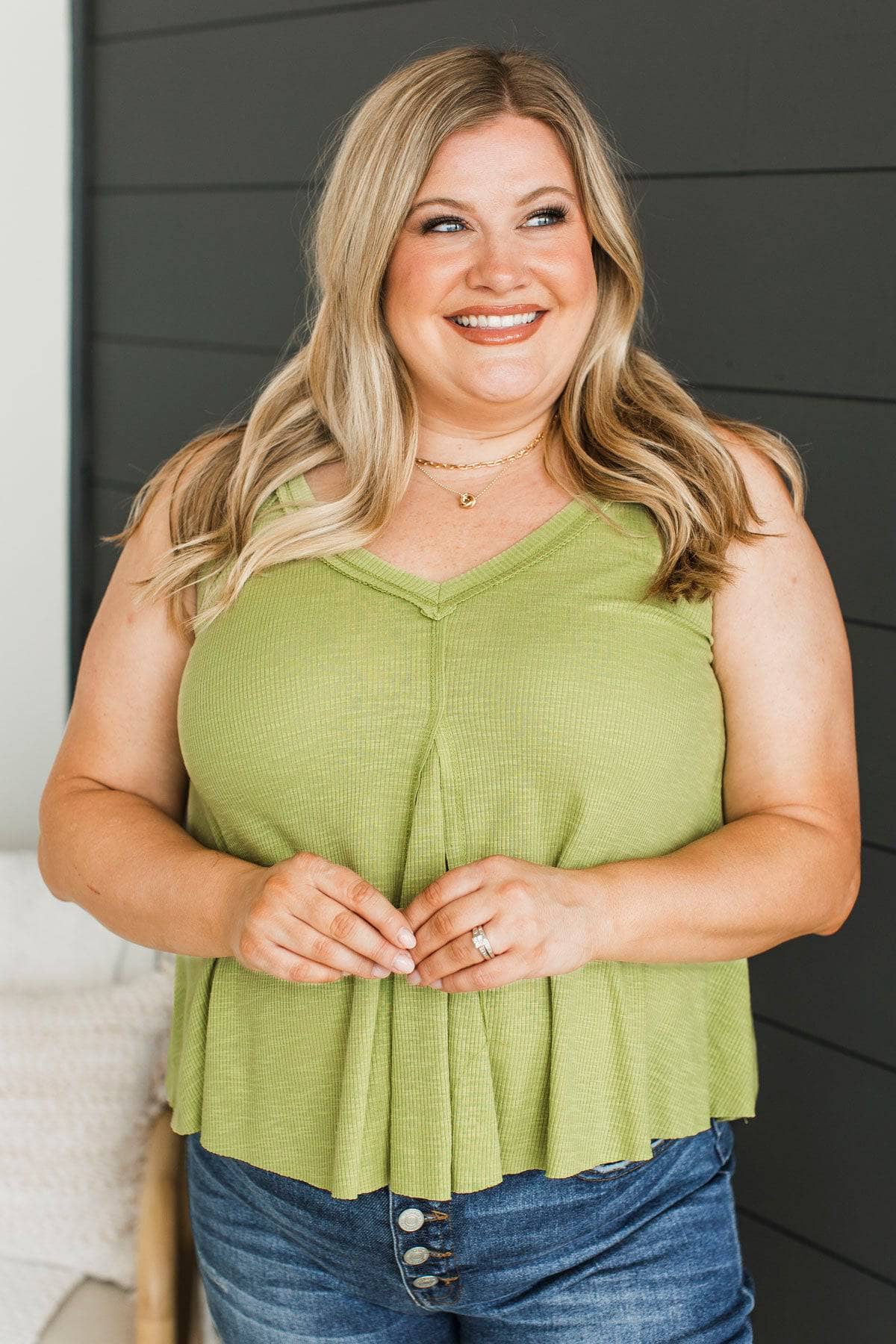 Every Breath Ribbed Tank Top- Avocado Green - Image 2
