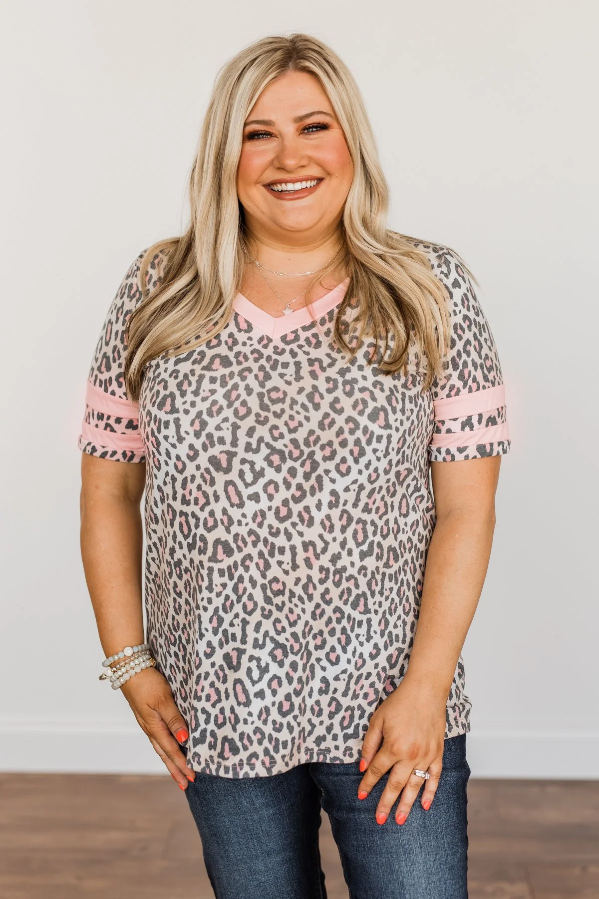 Every Endeavor Varsity Stripe Top- Pink & Mocha Leopard - Image 7