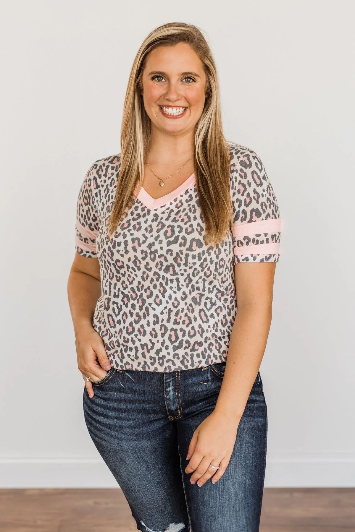 Every Endeavor Varsity Stripe Top- Pink & Mocha Leopard - Image 8