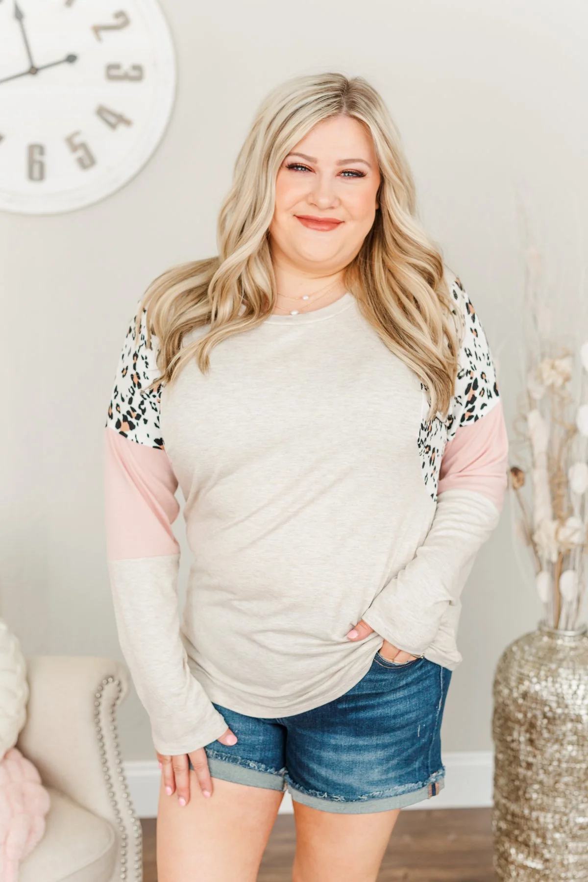 Every Moment Together Color Block Top- Oatmeal, Ivory & Pink - Image 6
