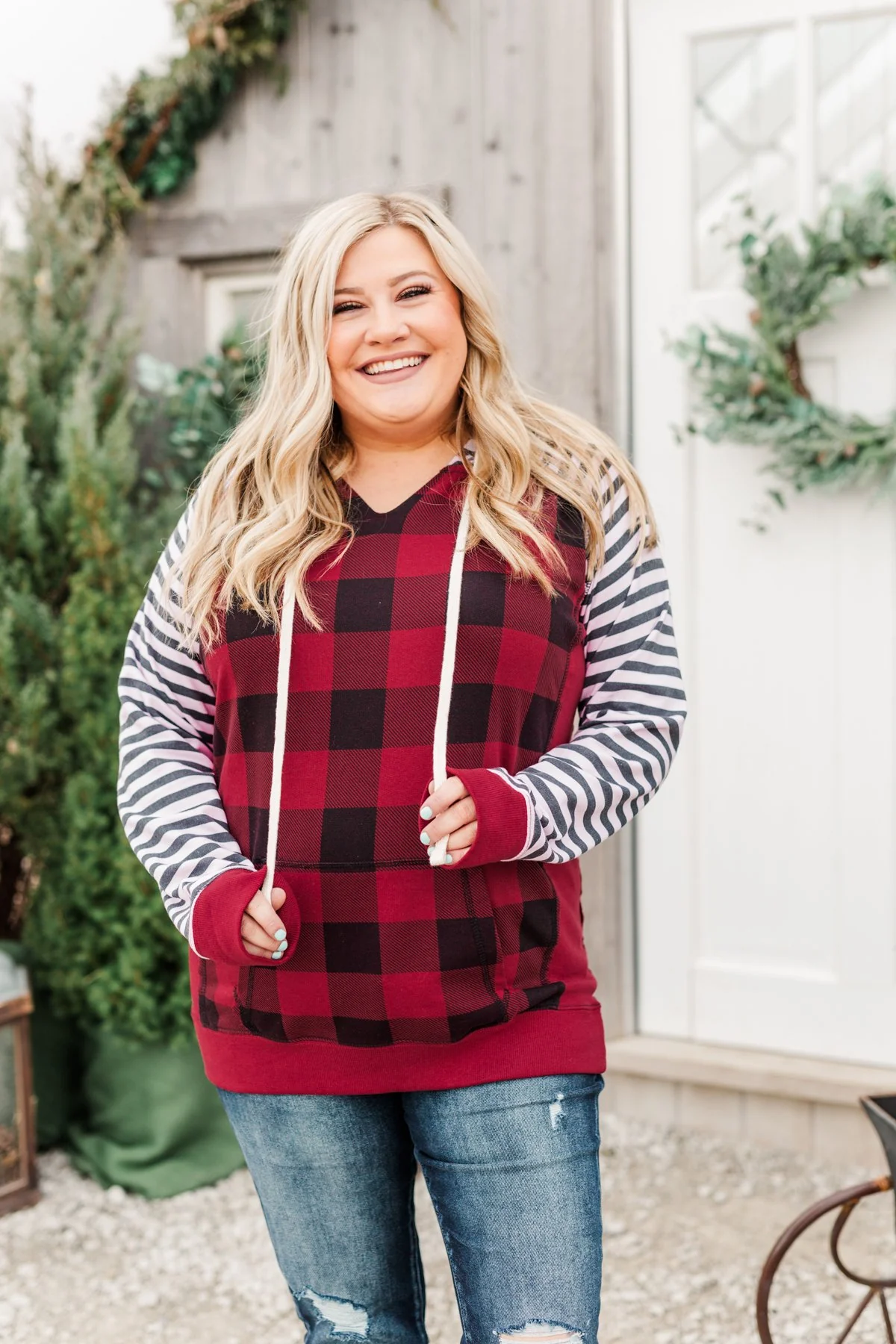 Every New Turn Buffalo Plaid Hoodie- Red & Black - Image 3