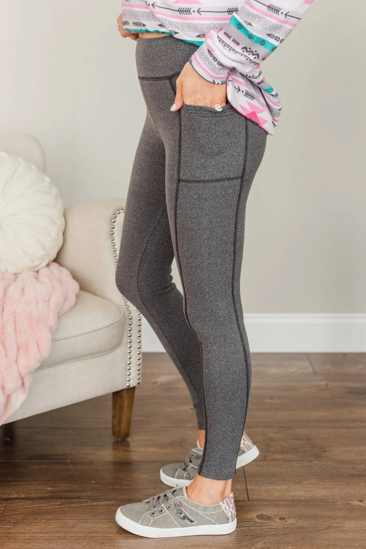 Every Step Of The Way Thick Fleece Leggings- Charcoal - Image 11