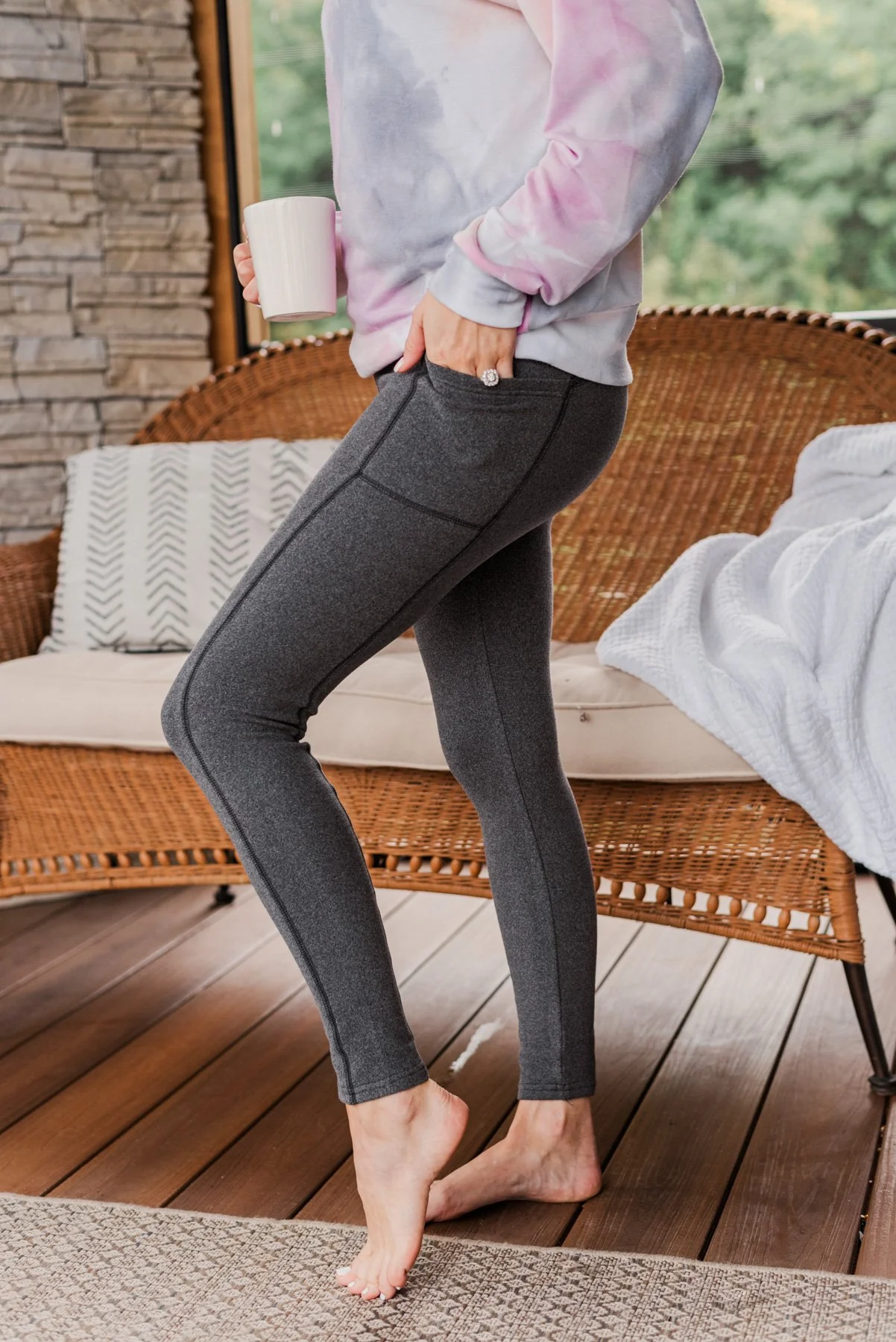 Every Step Of The Way Thick Fleece Leggings- Charcoal - Image 2