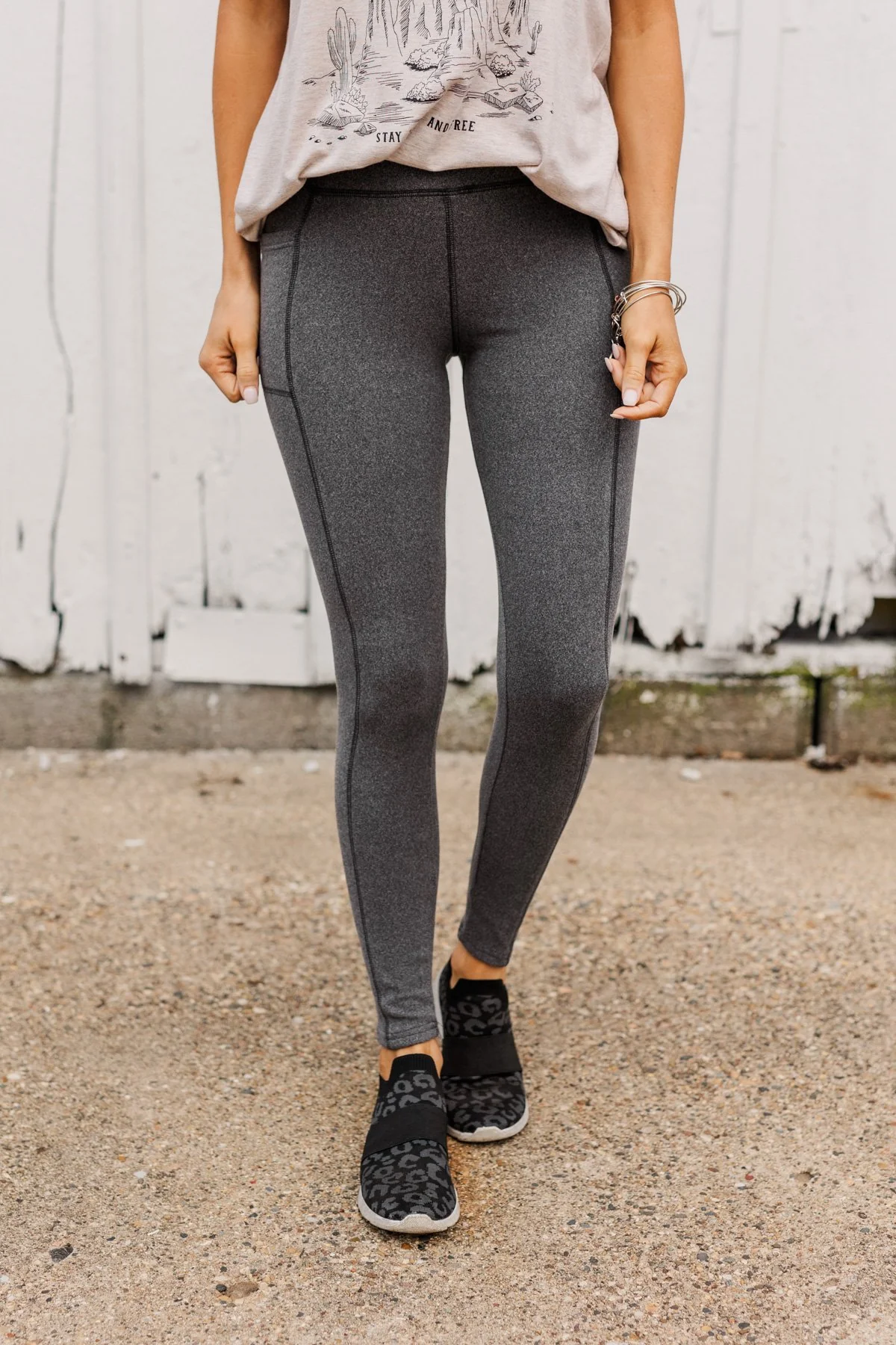 Every Step Of The Way Thick Fleece Leggings- Charcoal - Image 4