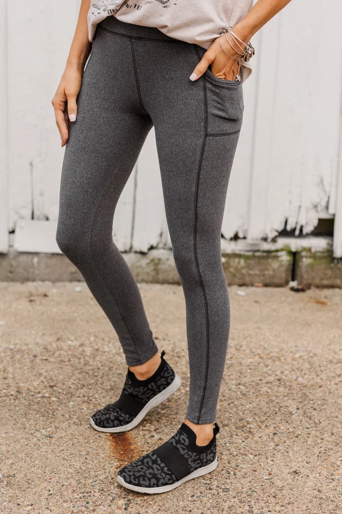 Every Step Of The Way Thick Fleece Leggings- Charcoal - Image 5