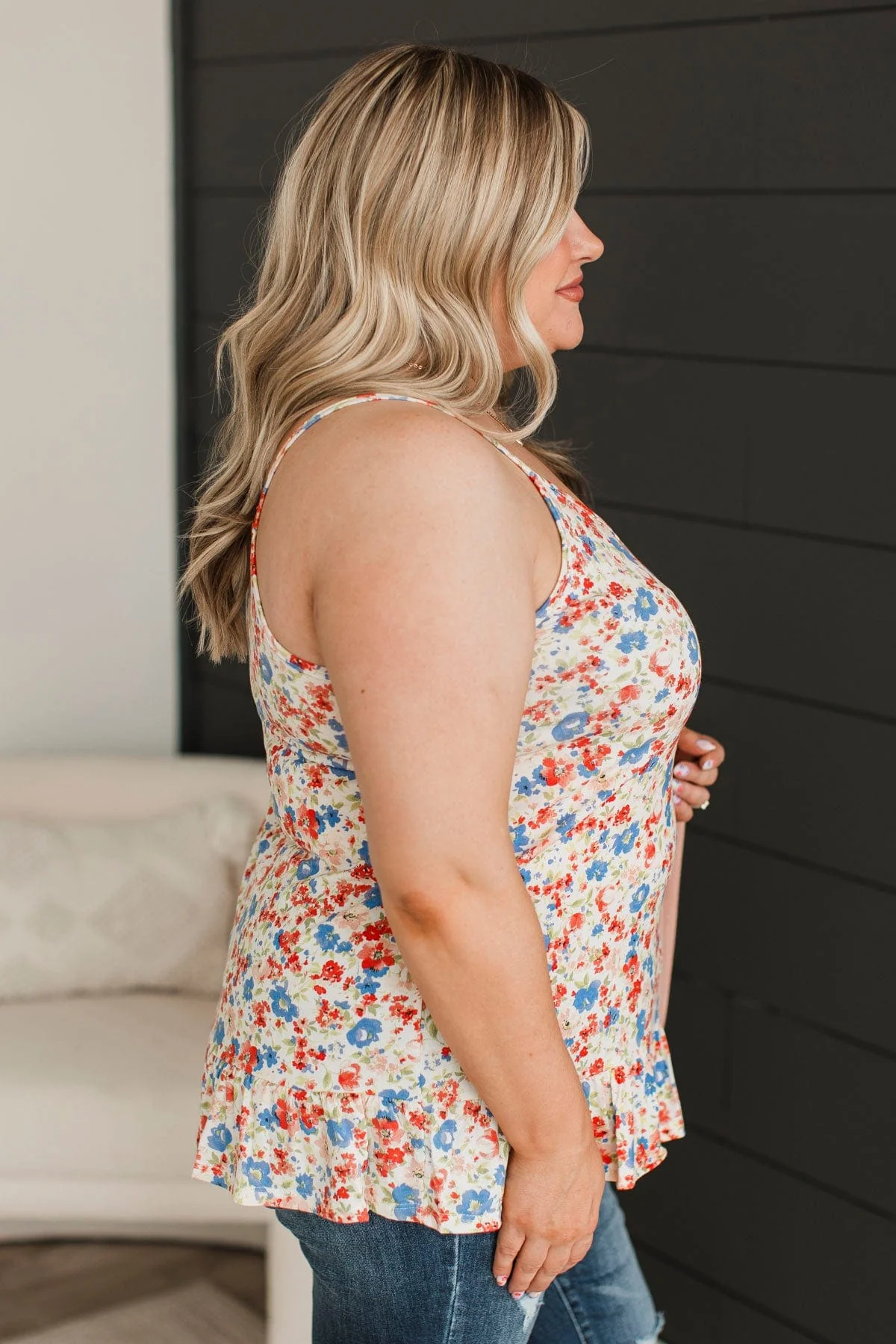 Every Word You Say Floral Tank Top- Ivory & Indigo - Image 5