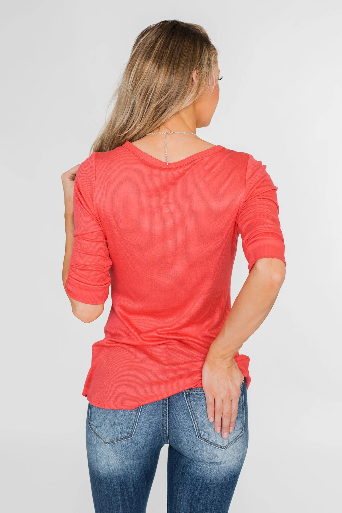 Everyday 3/4 Sleeve Henley - Coral - Image 15