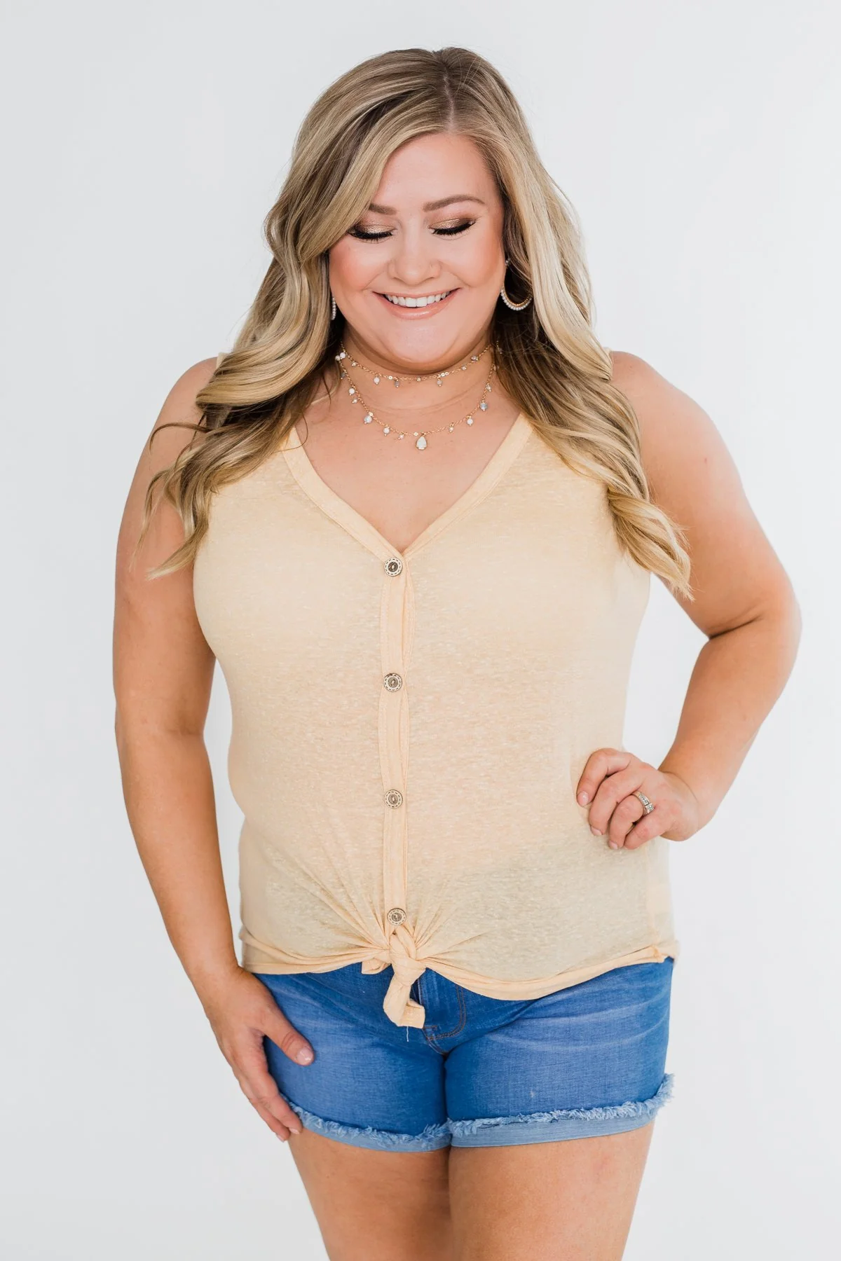 Everyday Button Tie Tank Top- Dusty Yellow - Image 10