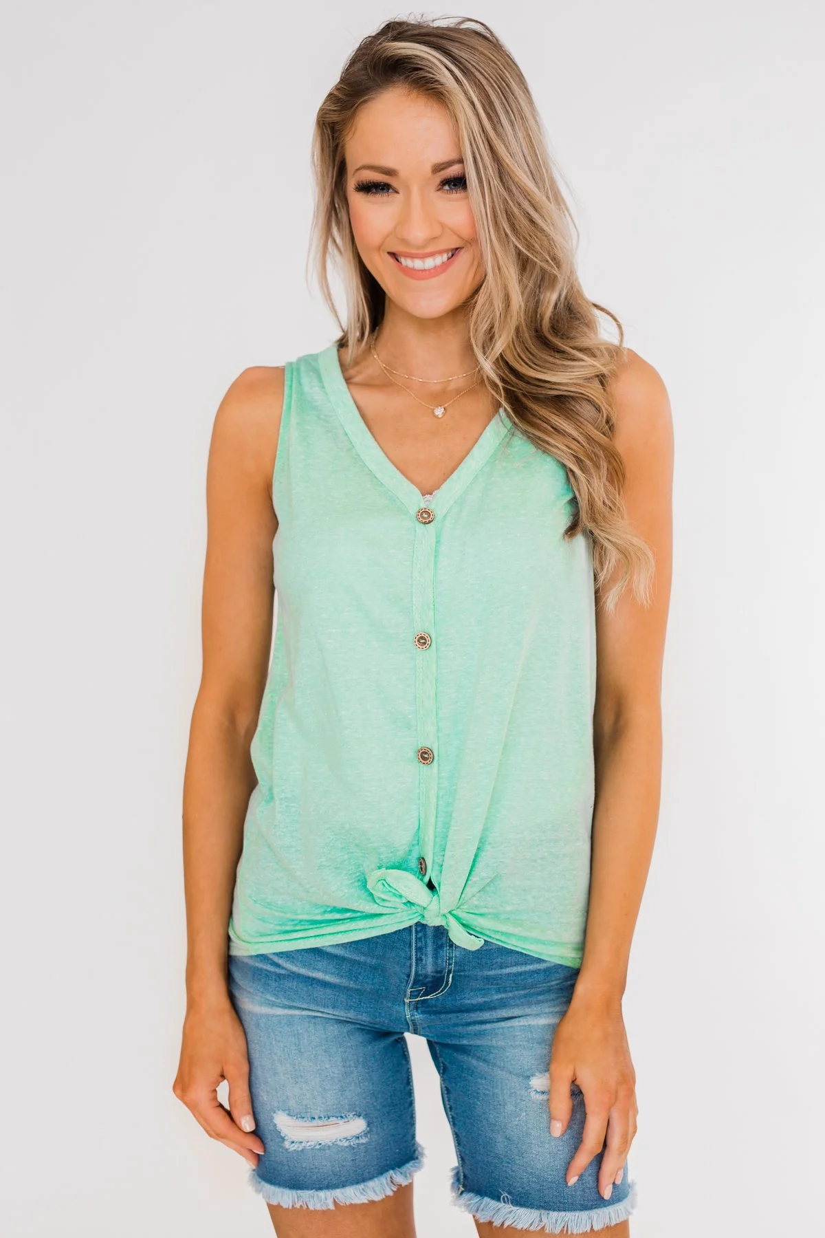Everyday Button Tie Tank Top- Mint - Image 9