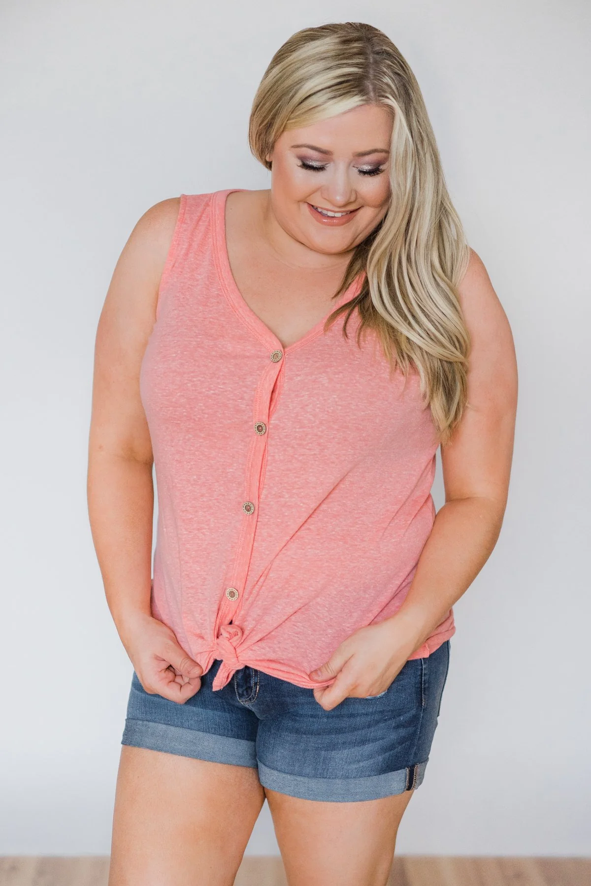 Everyday Button Tie Tank Top- Pink - Image 4
