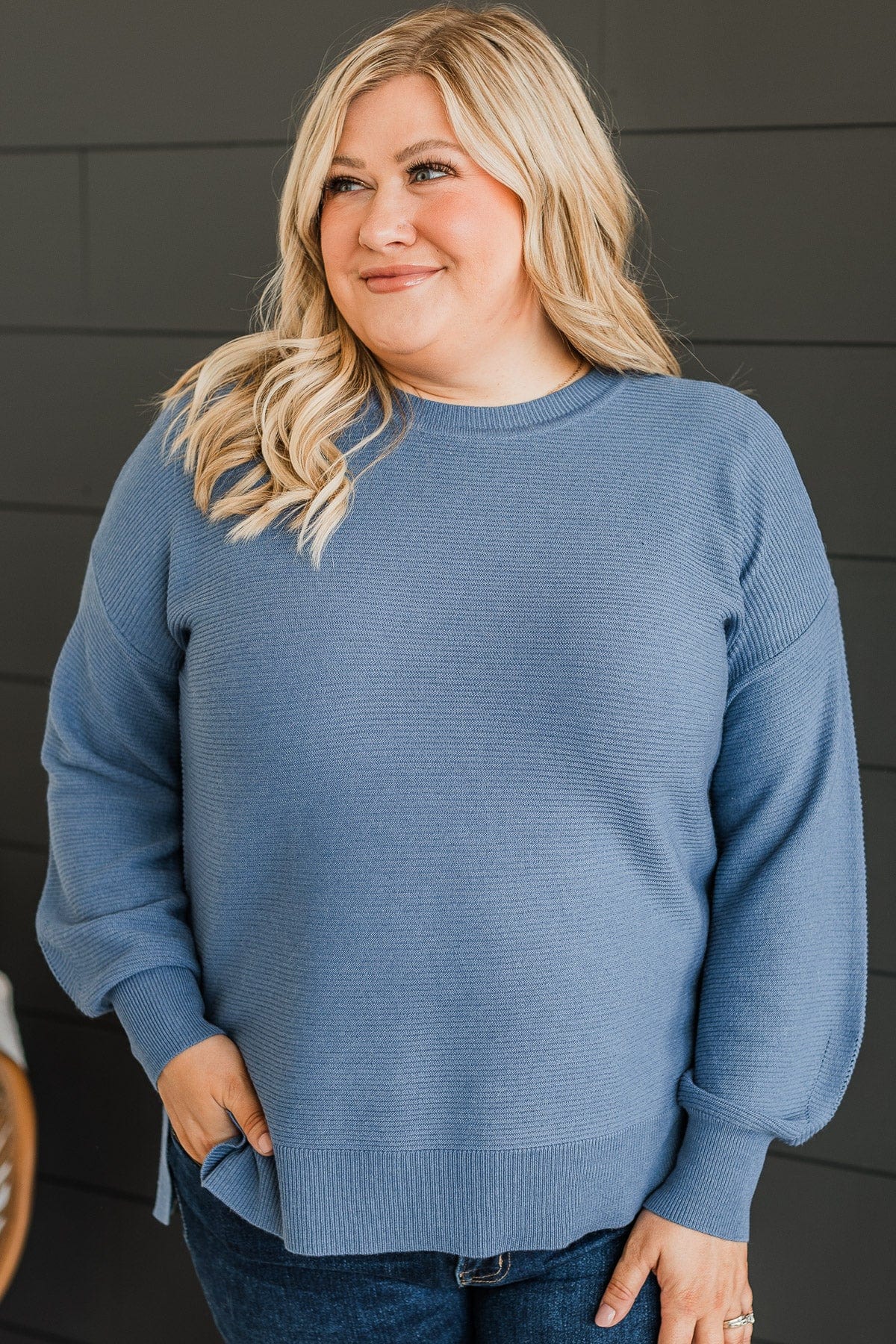 Everyday Dreams Ribbed Sweater- Blue - Image 2