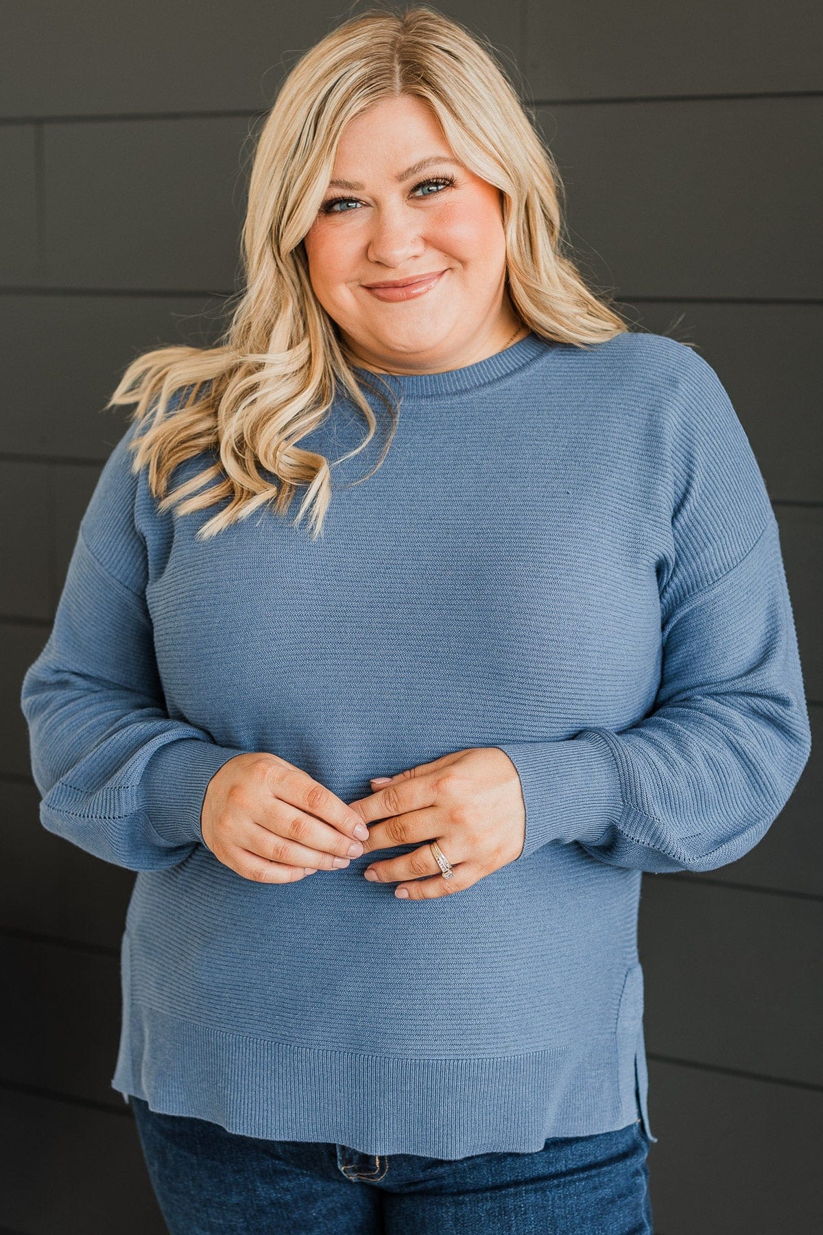Everyday Dreams Ribbed Sweater- Blue - Image 4