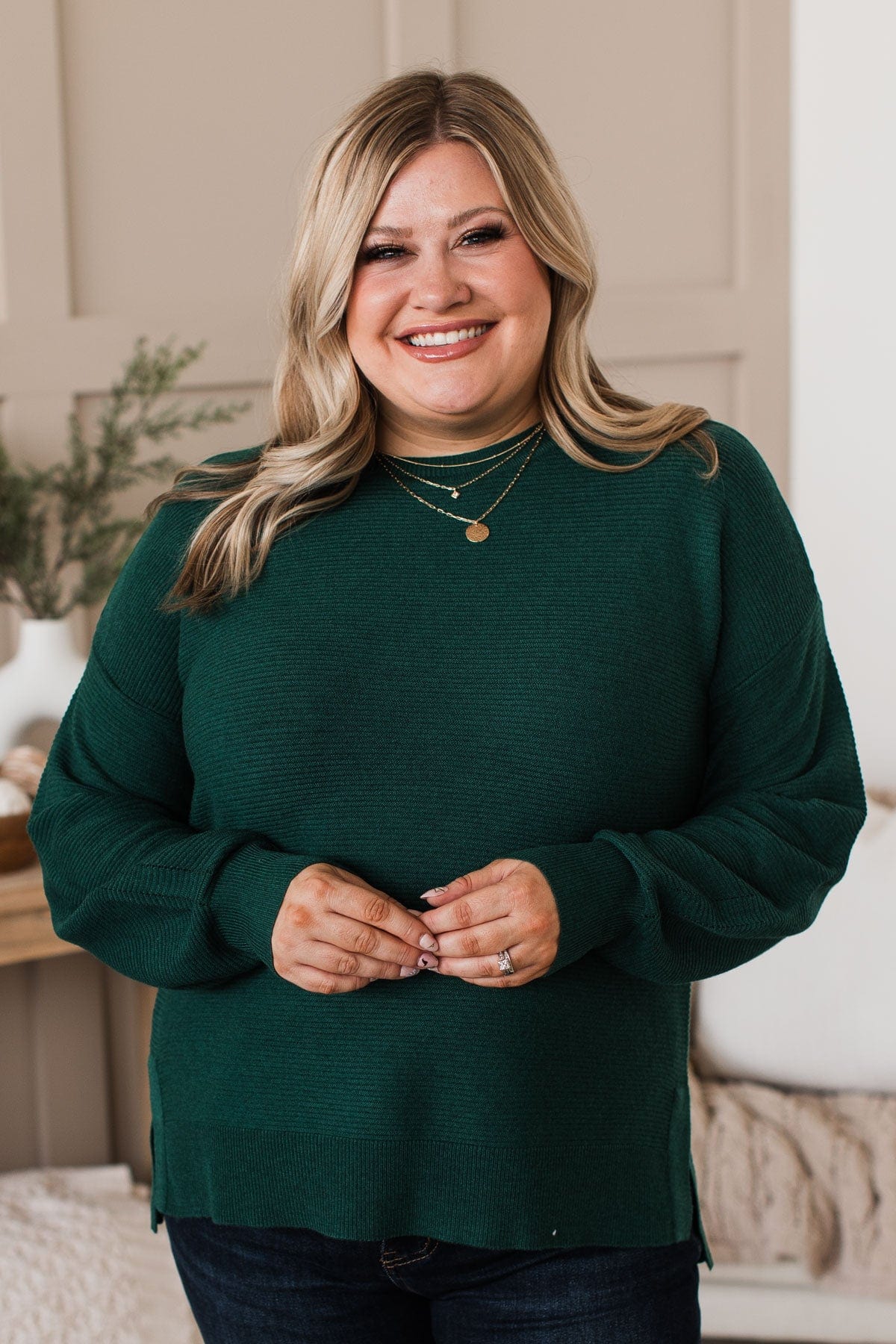 Everyday Dreams Ribbed Sweater- Forest Green - Image 3