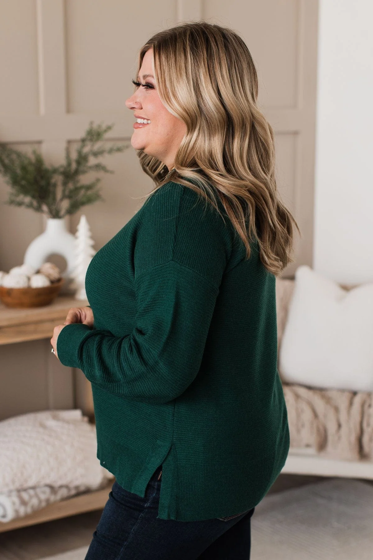 Everyday Dreams Ribbed Sweater- Forest Green - Image 7