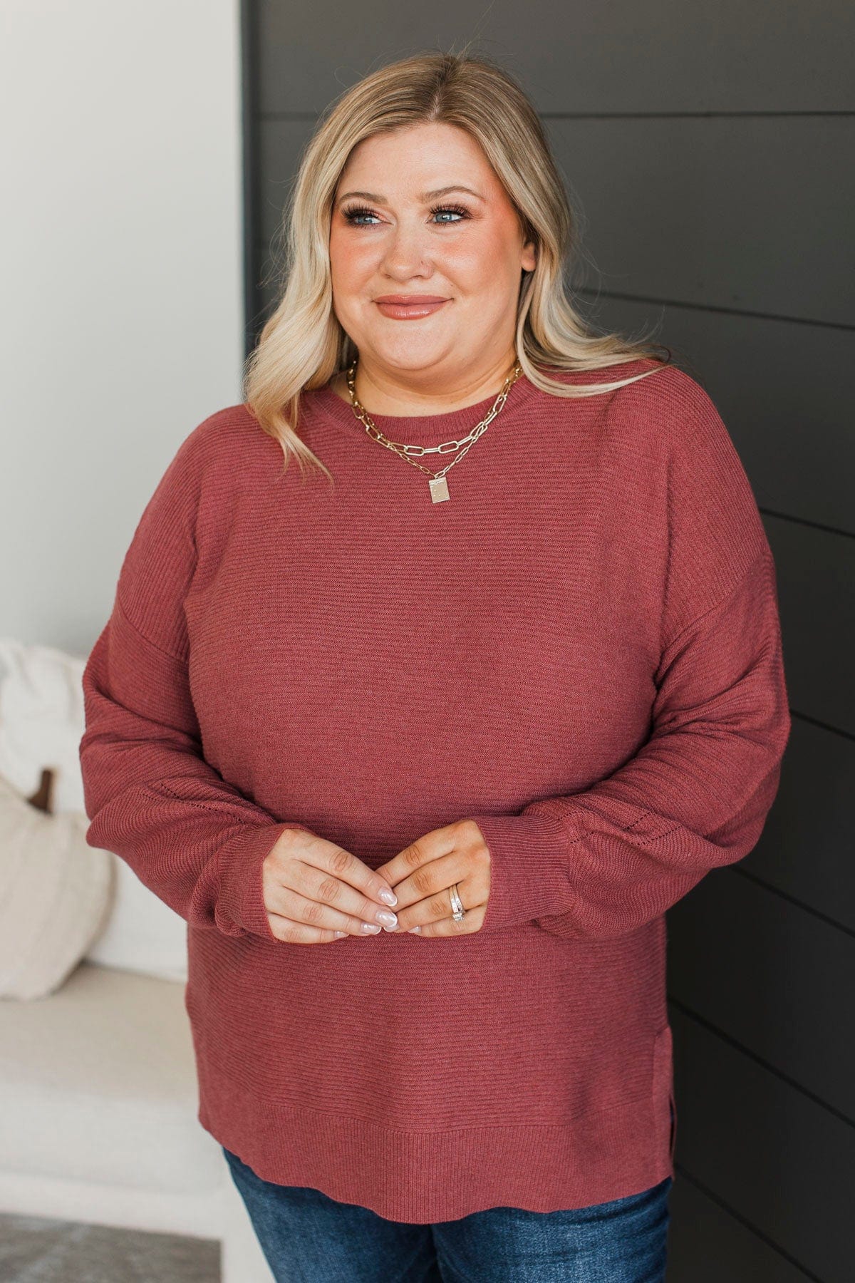 Everyday Dreams Ribbed Sweater- Rust - Image 2