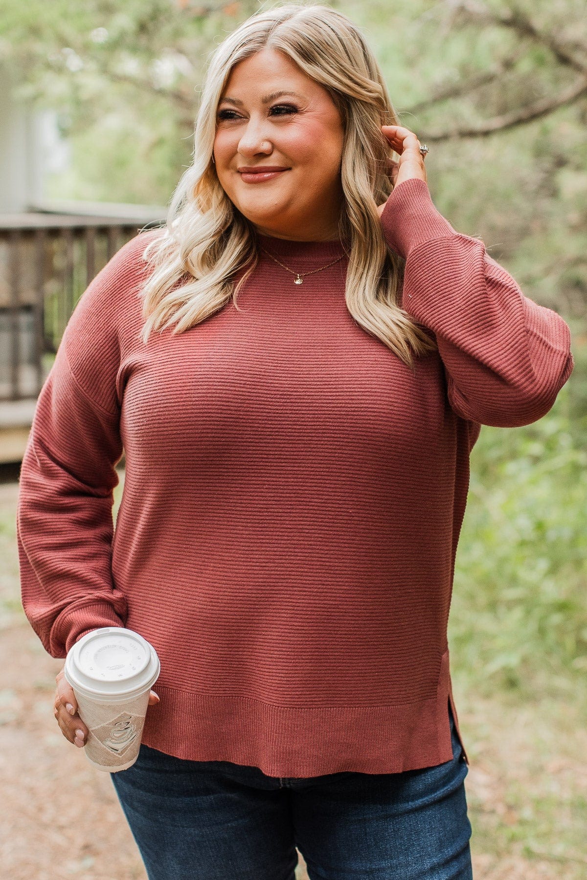 Everyday Dreams Ribbed Sweater- Rust - Image 9