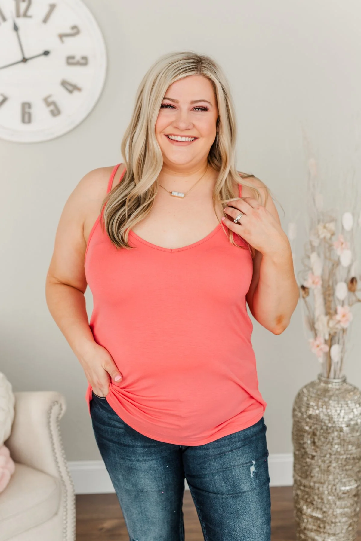 Everyday Elegance Double Strap Tank Top- Coral - Image 4