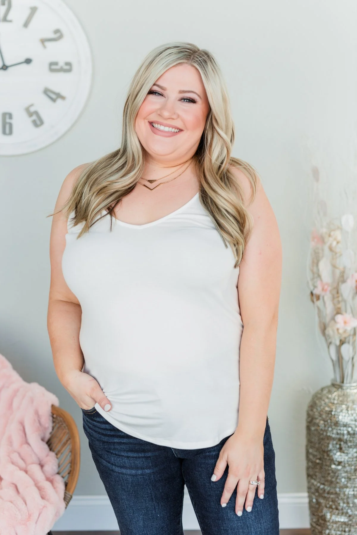 Everyday Elegance Double Strap Tank Top- Ivory - Image 2