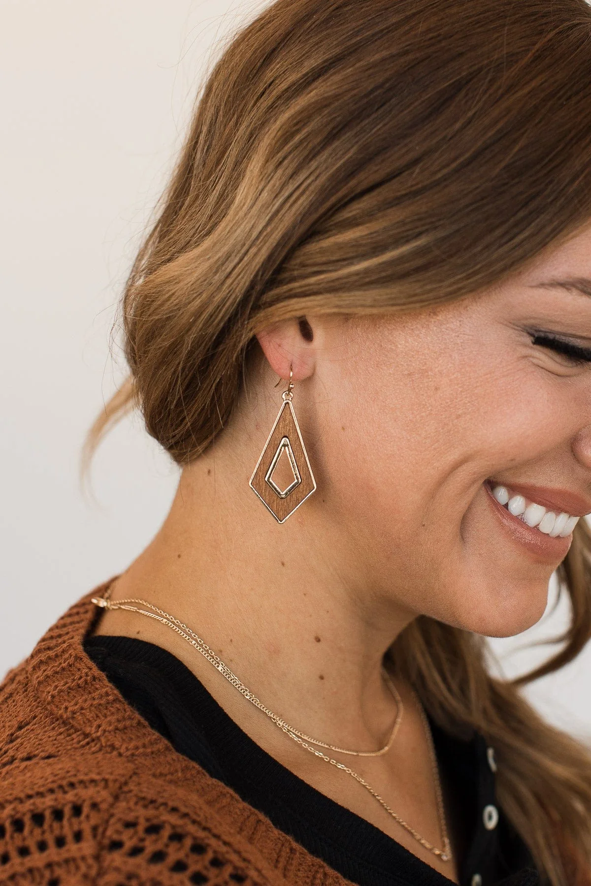 Everyday Embellishments Dangle Earrings- Gold & Wood - Image 4