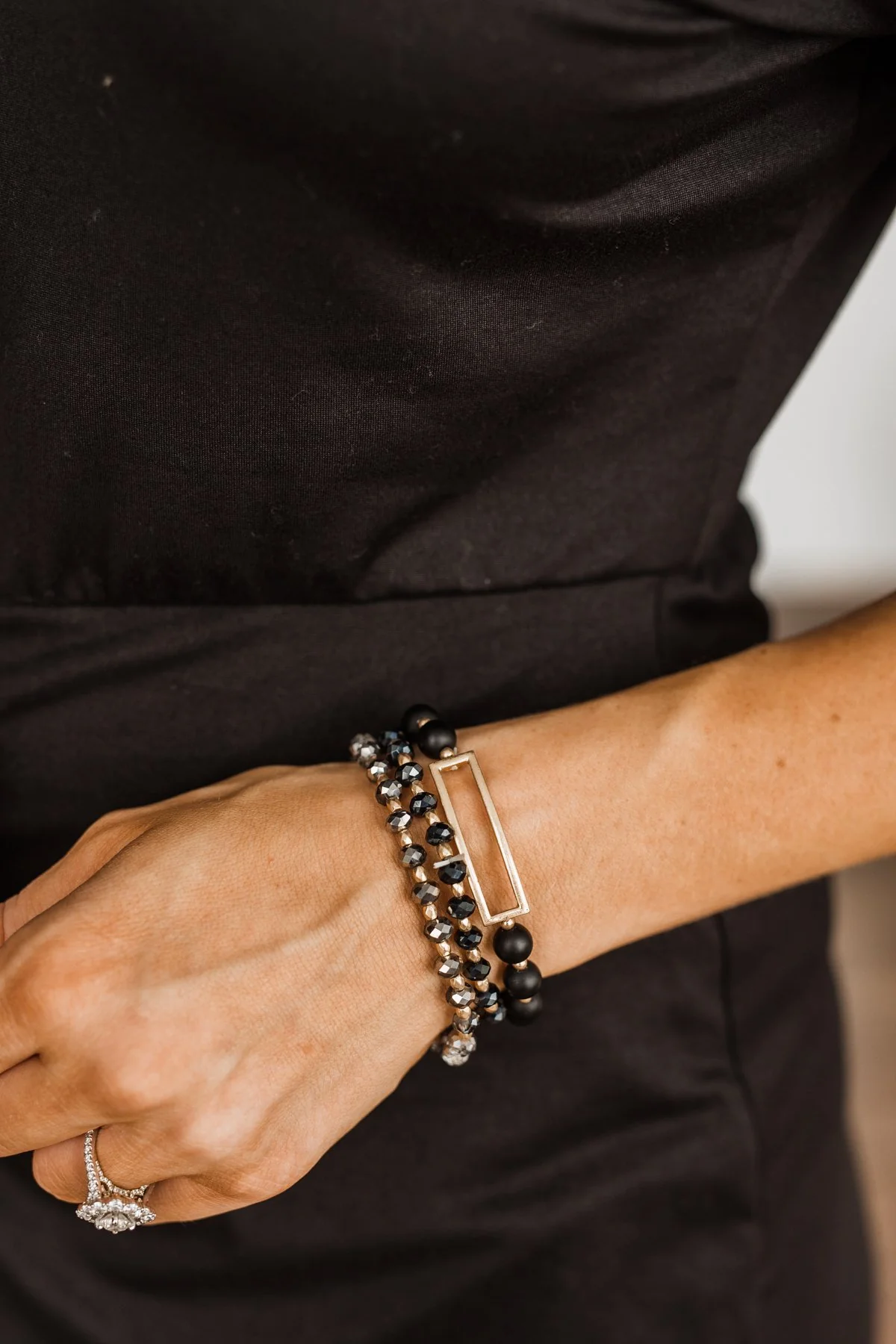 Everyday Essentials Stackable Bracelet Set- Black & Gold