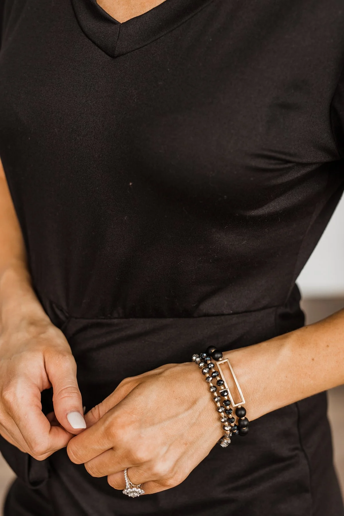 Everyday Essentials Stackable Bracelet Set- Black & Gold - Image 2