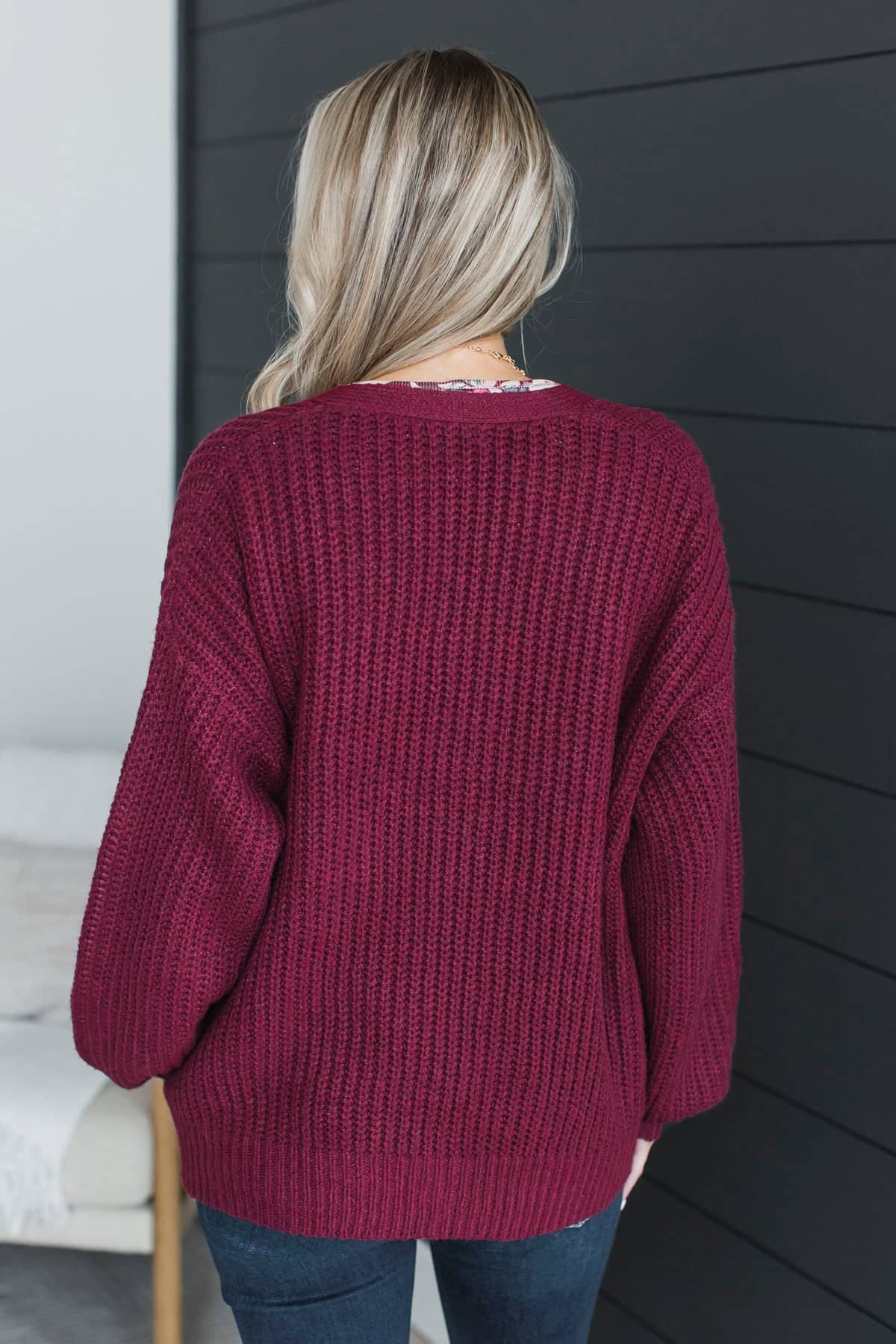 Everyday Magic Open Front Knit Cardigan- Burgundy - Image 7