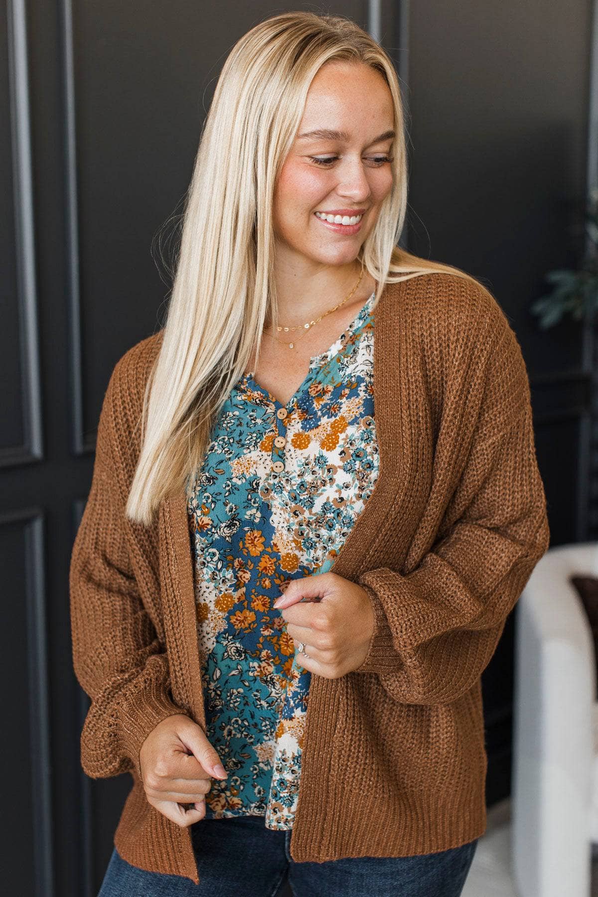 Everyday Magic Open Front Knit Cardigan- Camel
