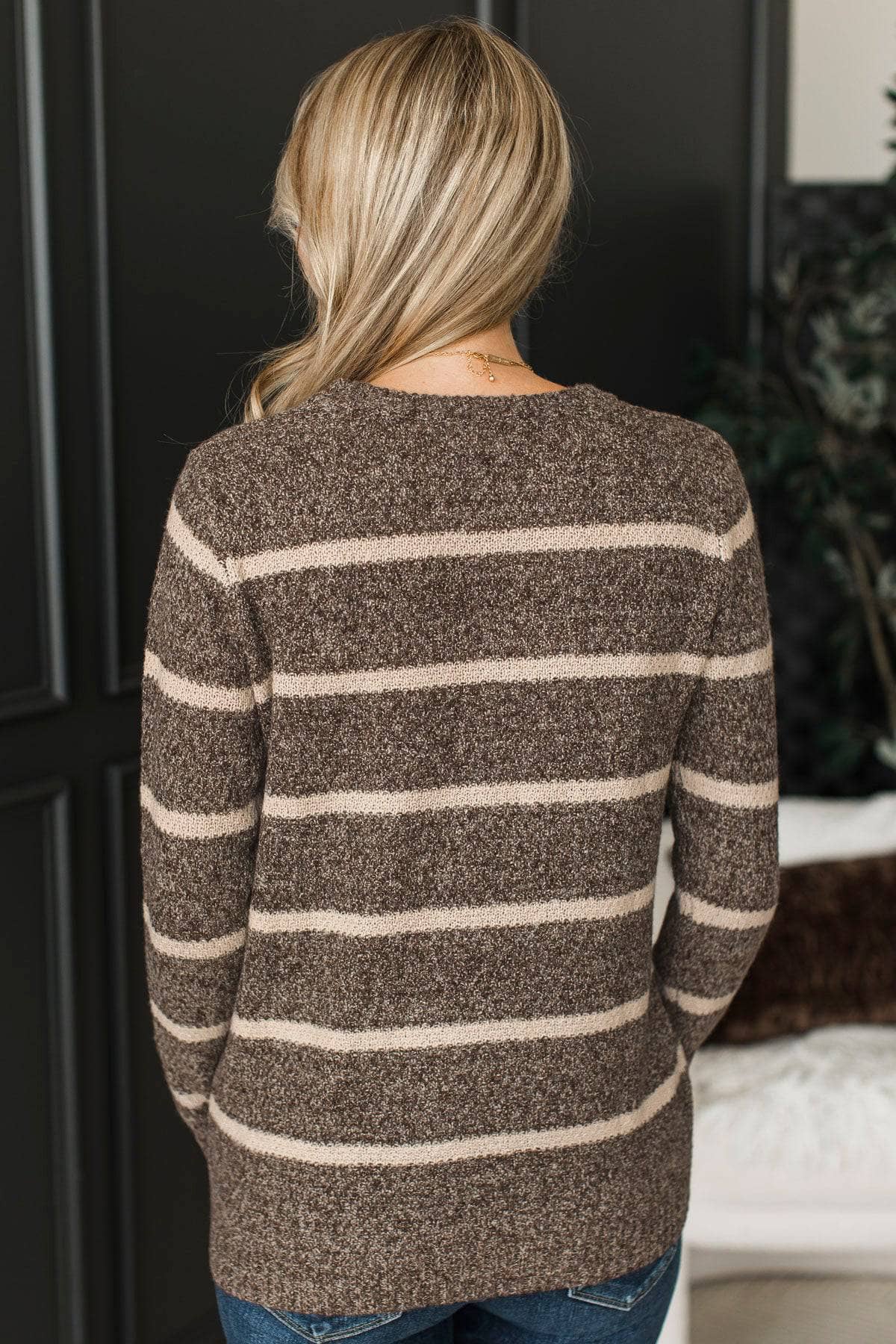 Everyday Miracles Striped Knit Sweater- Dark Brown - Image 7