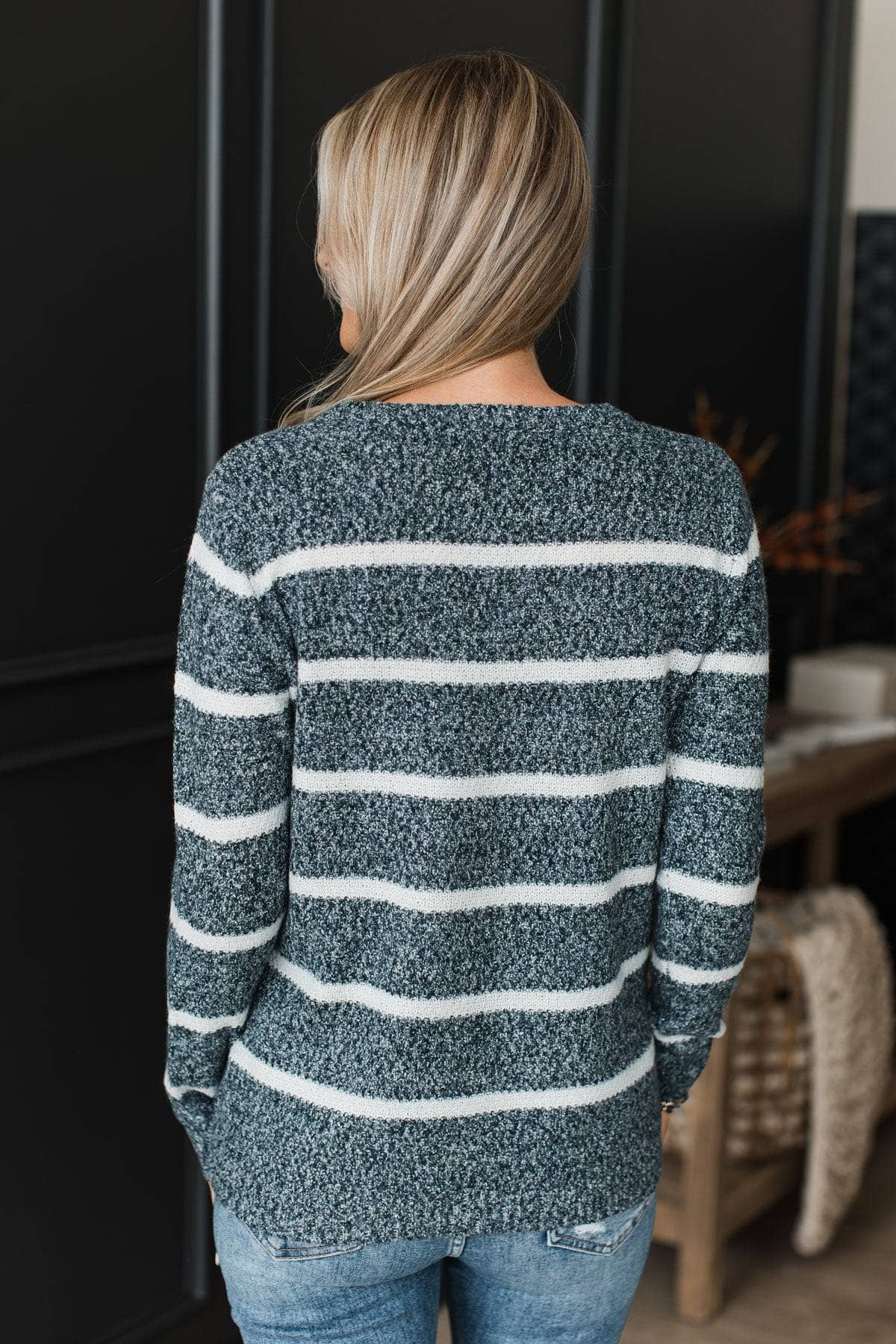 Everyday Miracles Striped Knit Sweater- Dark Teal - Image 6