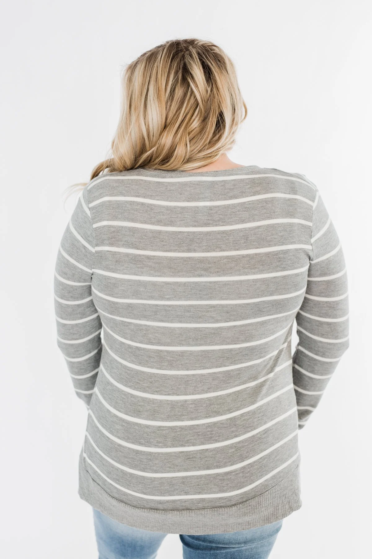 Everyday Striped Button Cardigan- Grey & Ivory - Image 11