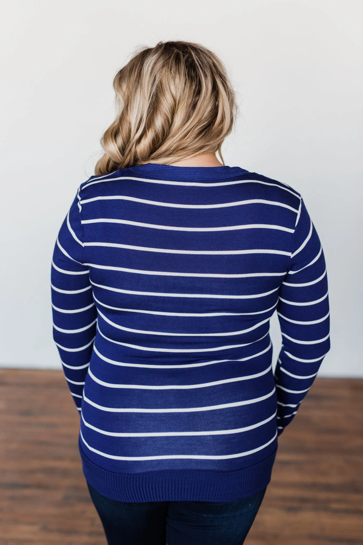 Everyday Striped Button Cardigan- Royal Blue & Ivory - Image 11