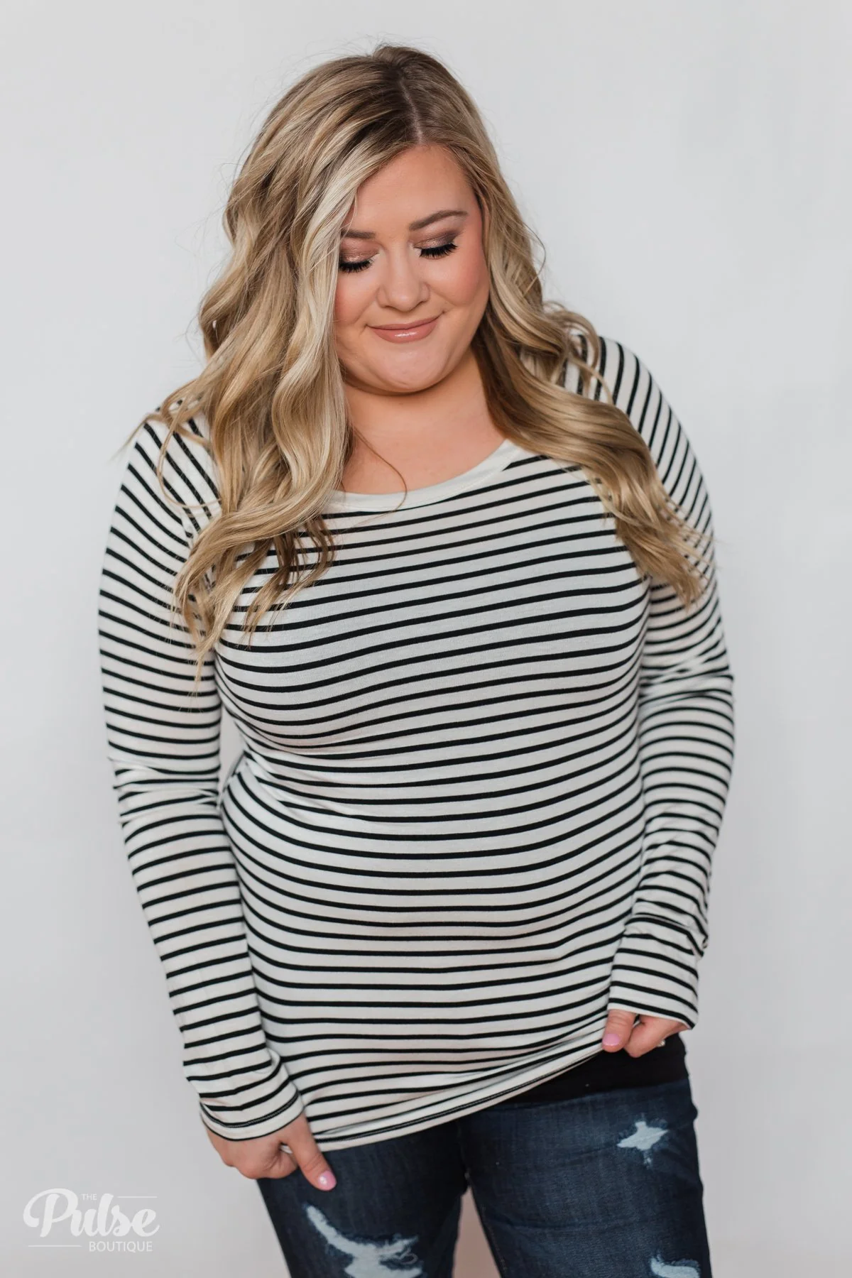 Everyday Striped Long Sleeve Top- White & Black - Image 13