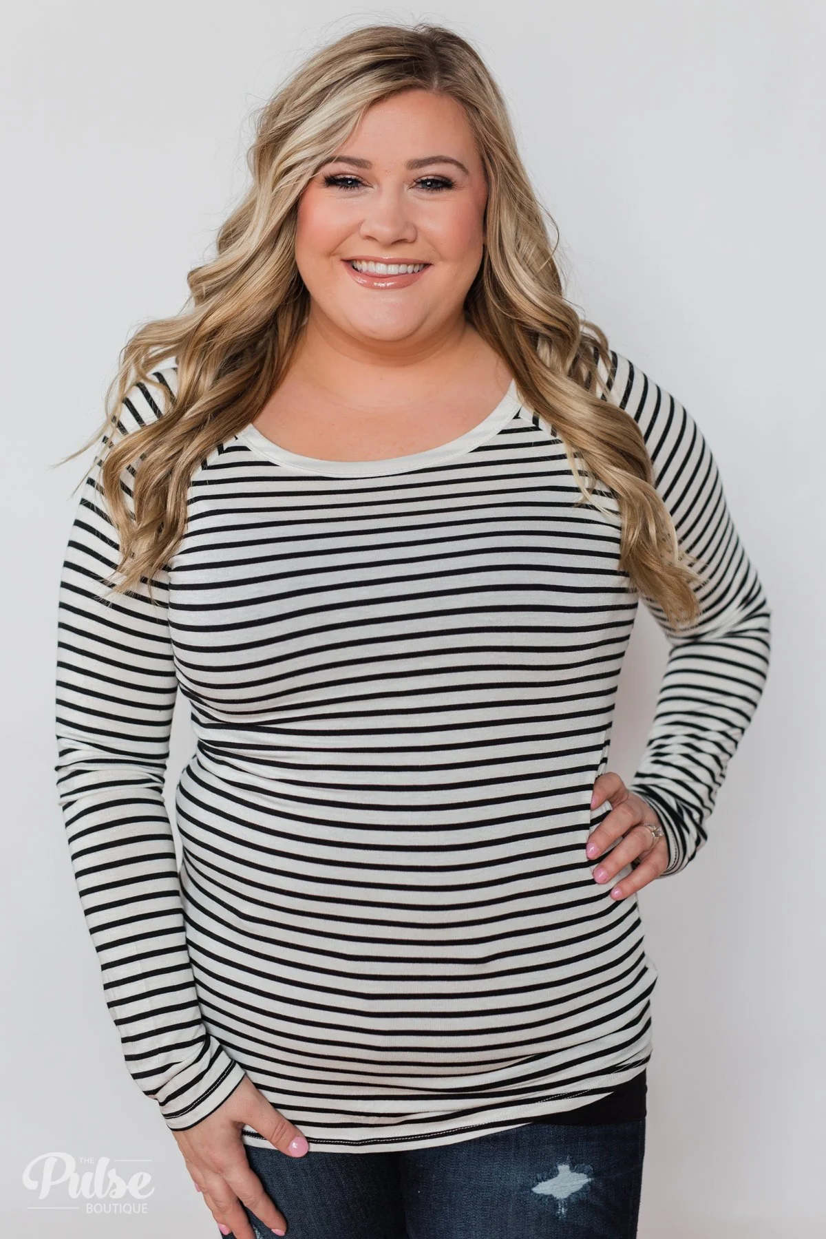 Everyday Striped Long Sleeve Top- White & Black - Image 15