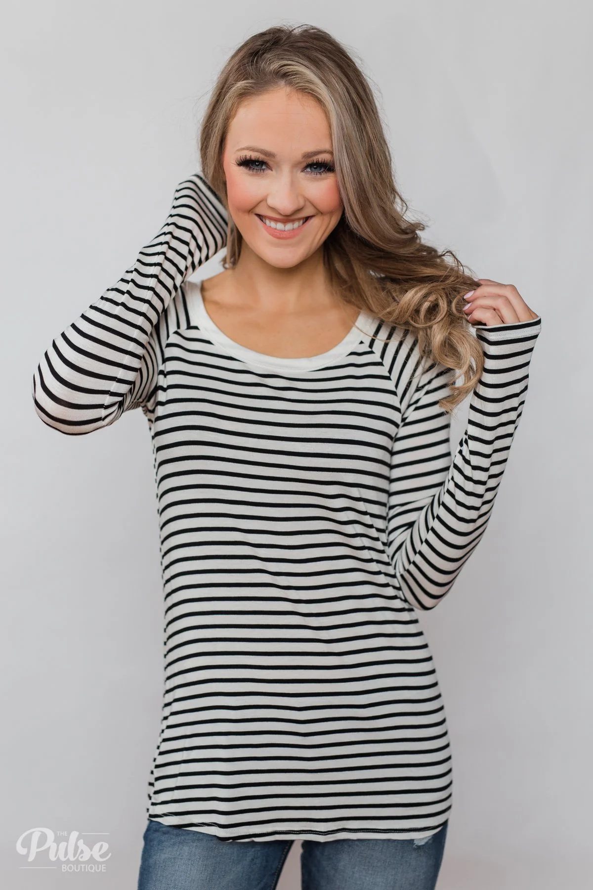 Everyday Striped Long Sleeve Top- White & Black - Image 6