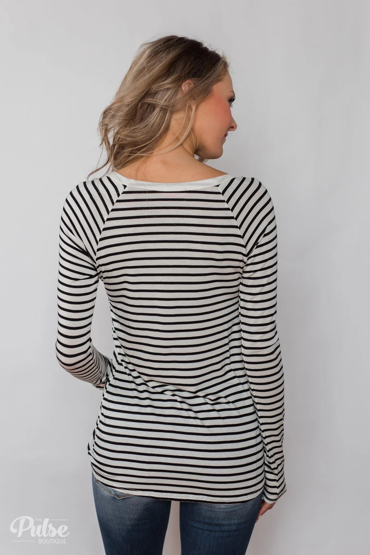 Everyday Striped Long Sleeve Top- White & Black - Image 9