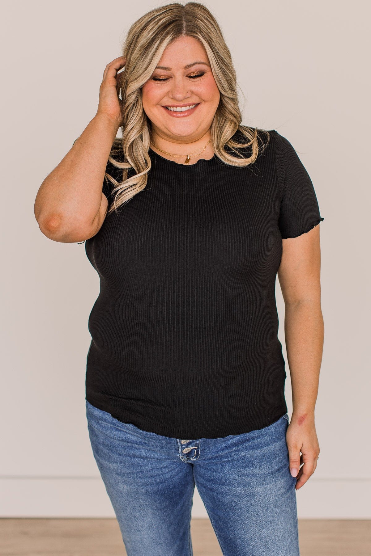 Everything And More Ribbed Knit Top- Black - Image 4